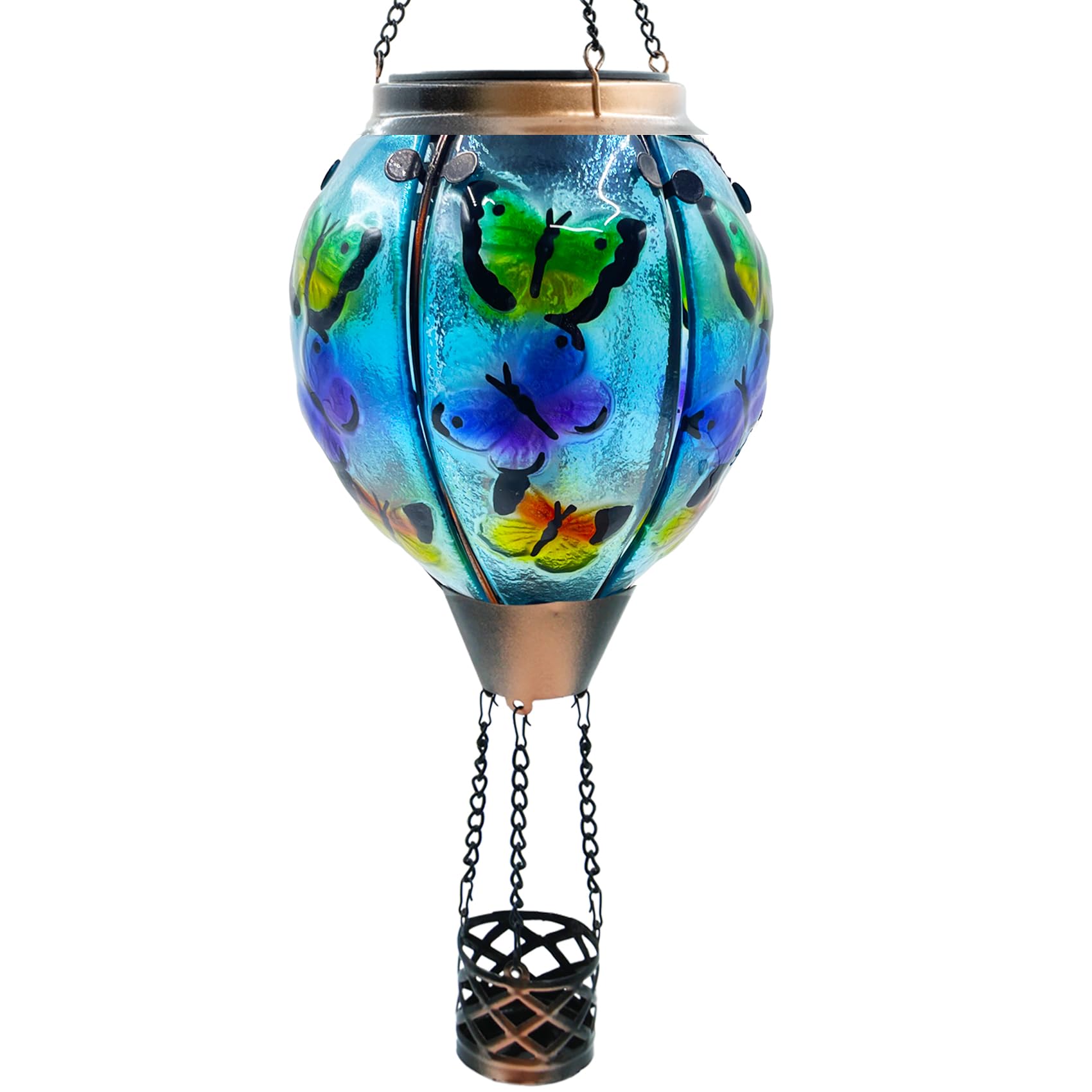 teyigarden Solar Lantern Glass Hot Air Balloon Waterproof Outdoor Garden Light Butterfly