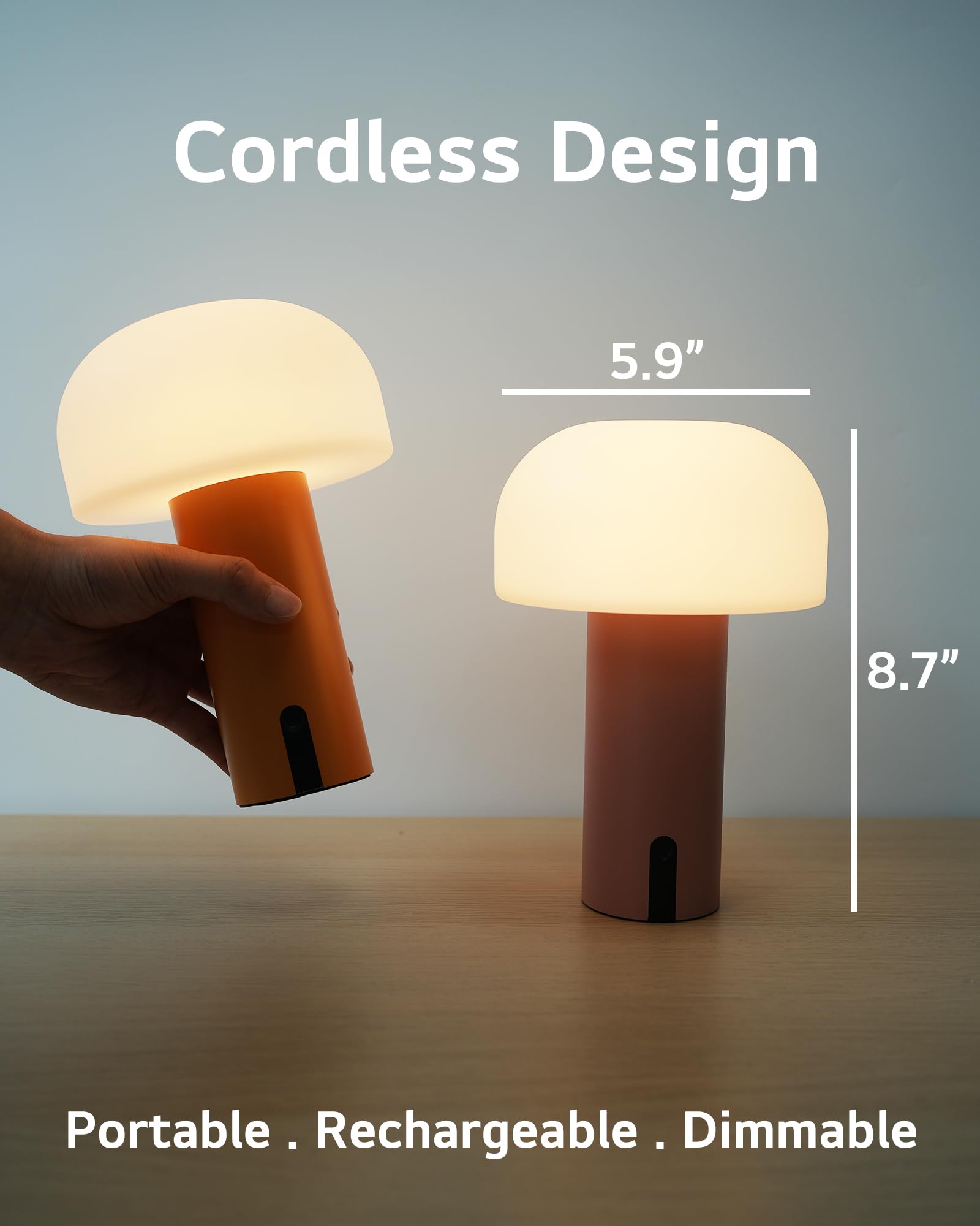 Ilovinit Rechargeable Outdoor Mushroom Table Lamp - Waterproof, Portable, Touch Dimming, Orange
