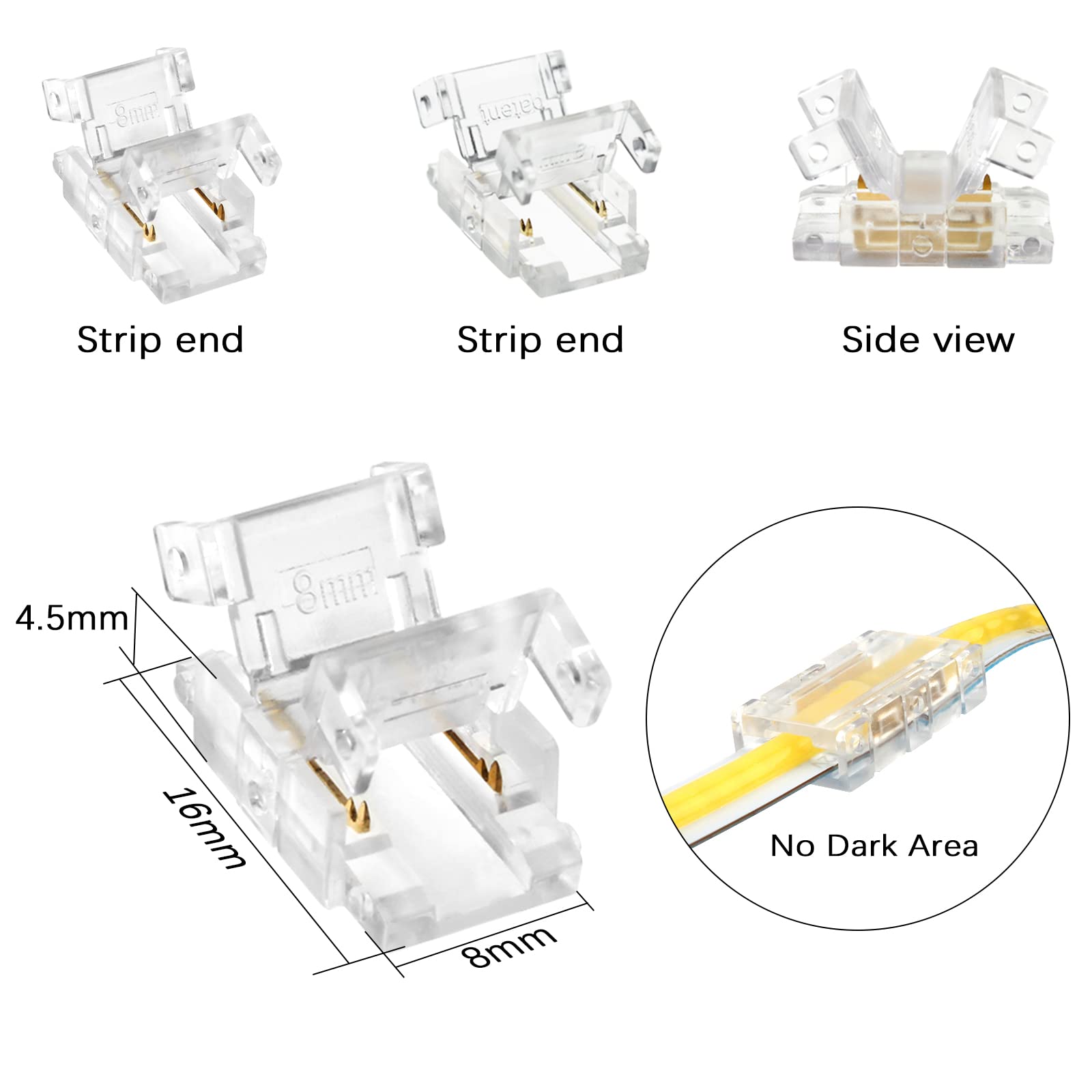Rgbzone 12Pcs 2Pin 8Mm Cob Led Strip To Strip Connectors Unwired Gapless Solderless Extension Connection For 2Pin 8Mm Cob Led St