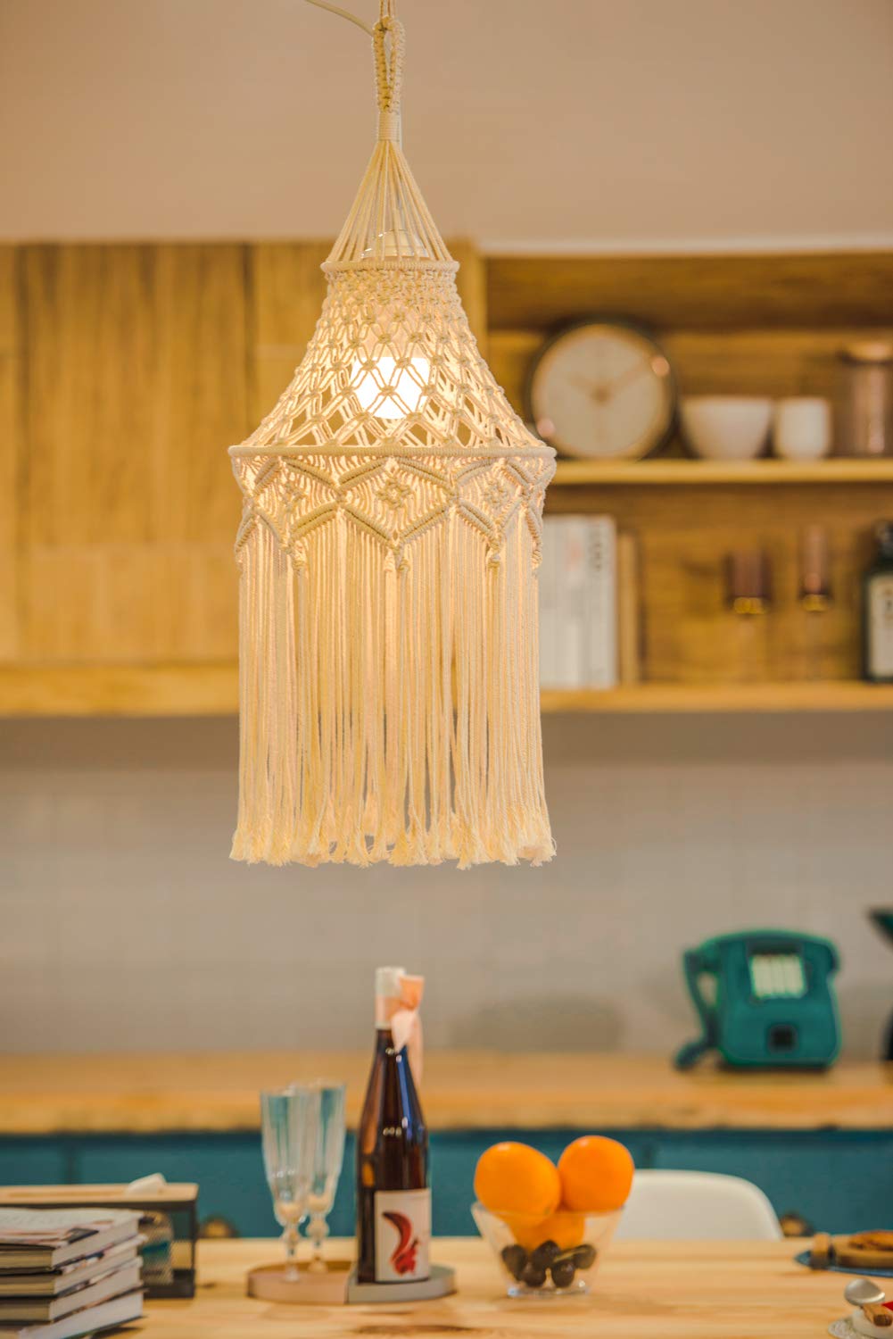 Mkono Macrame Lamp Shade Boho Hanging Pendant Light Cover Bohemian Lamps For Office Bedroom Living Room Nursery Dorm Decor (Lightbulb Not Included)