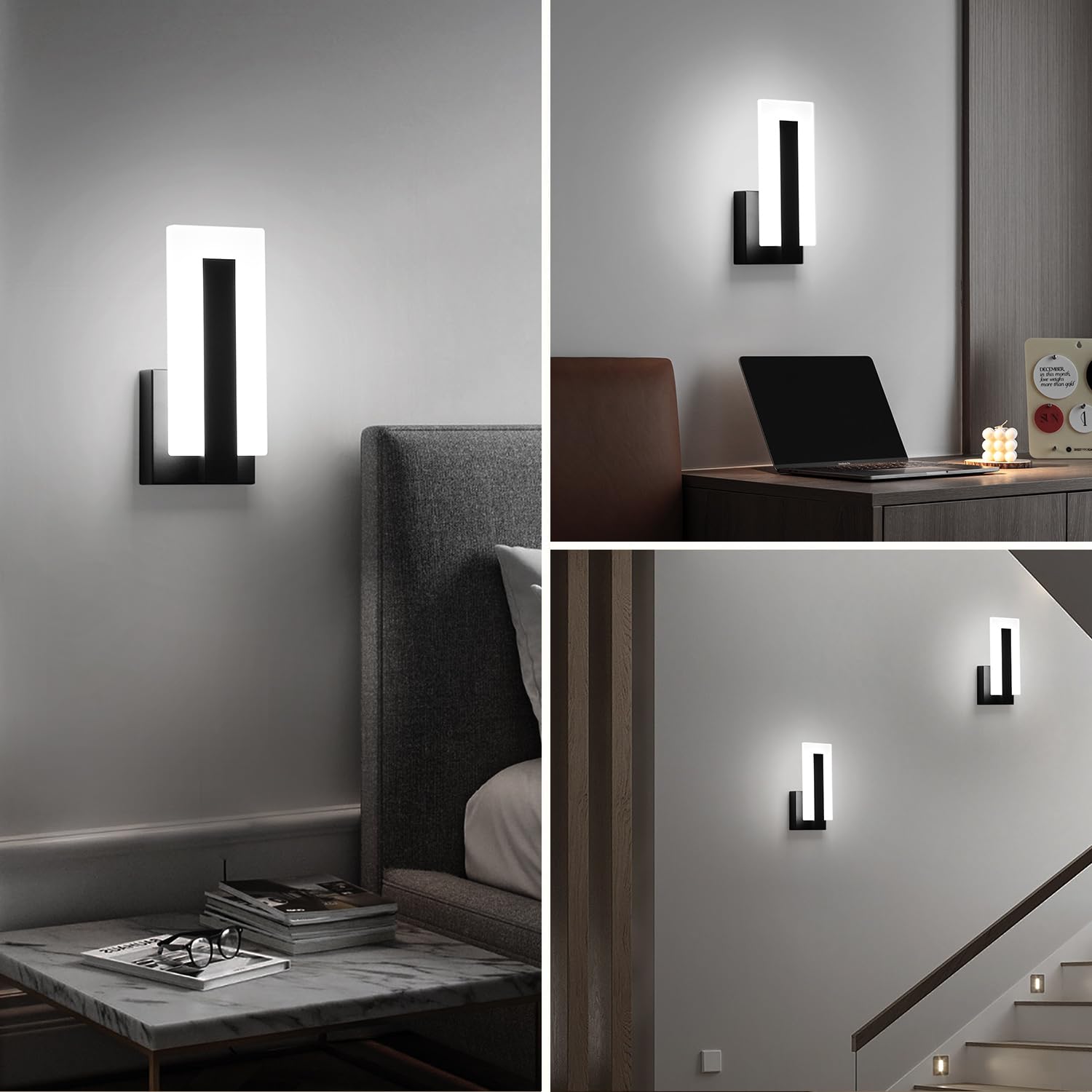 Pasoar Hardwire Wall Sconce - 7W Acrylic LED Light, Metal, Cool White 6000K, 1 Pack, Model 3069, Non-Dimmable