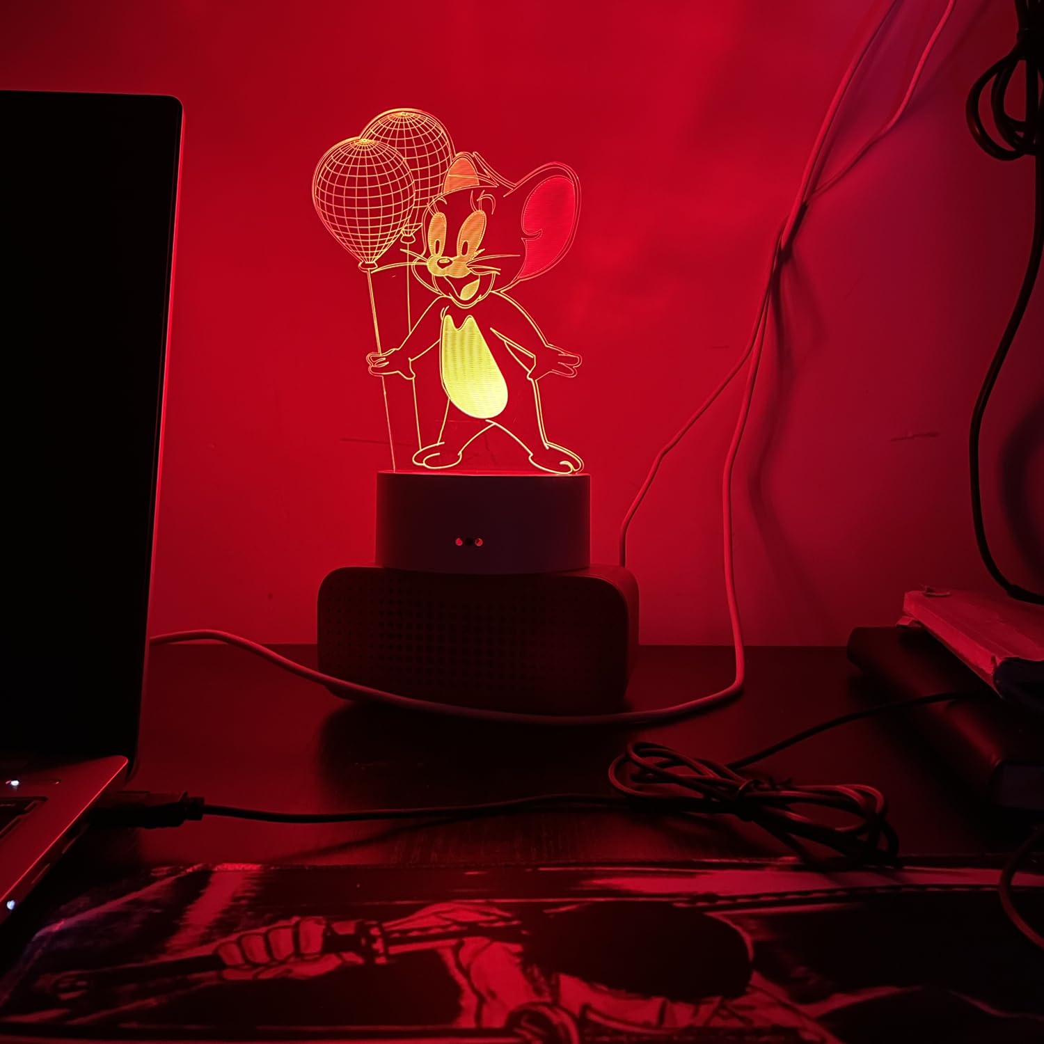 Jerry 3D Illusion Lamp, 3D Creative Visualization Jerry Mice Night Light, Mouse 3D Lamp Remote Control Desk Visual Lamp 16 Chang