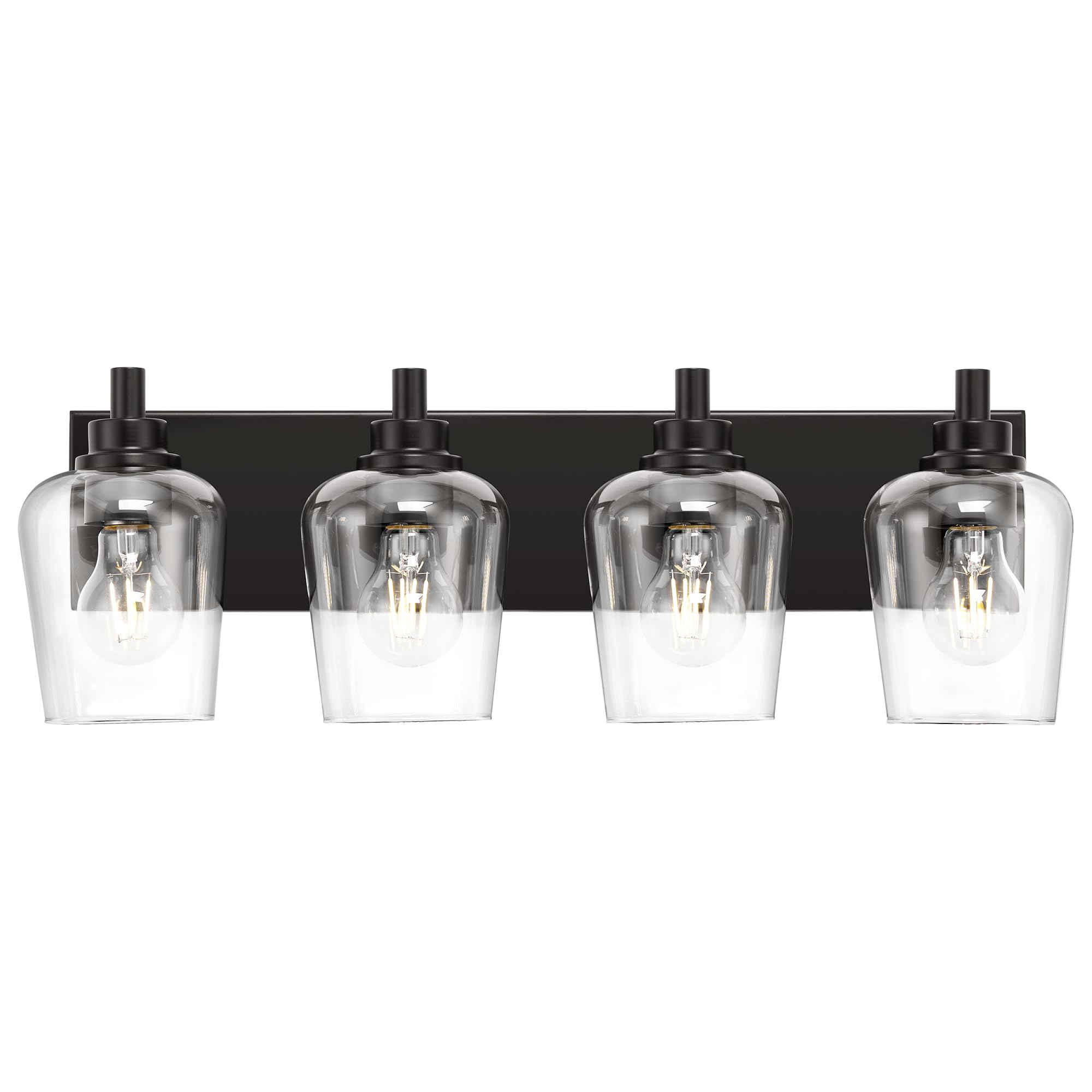 METWET Bathroom Light Fixtures  4-Light Modern Vanity Light with Clear Glass Beverage Glass-Shaped Shade  Vanity Lighting Fixtures Over Mirror  Matte Black  VL155-MB-4