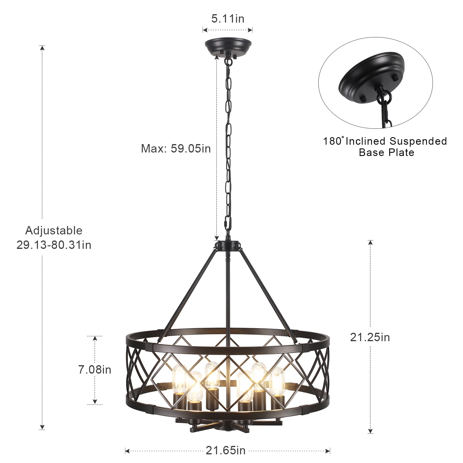 Ljhhowe 6-Light Farmhouse Chandelier For Dining Room Light Fixture Over Table 21.65'' Black Modern Chandelier Kitchen Island Lig