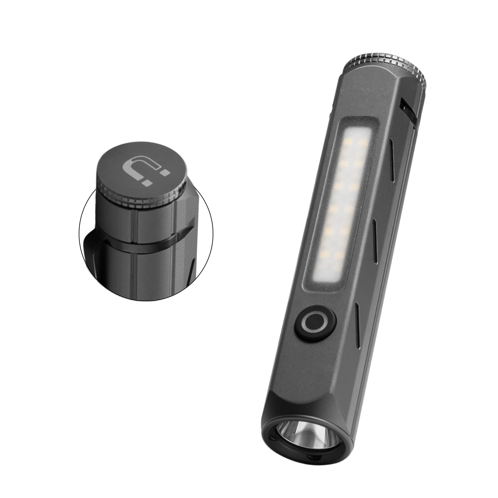 1400LM EDC Flashlight Rechargeable with Magnetic Base & Adjustable Clip - Dual Light System, COB Side Light, USB-C, IP68 Waterpr
