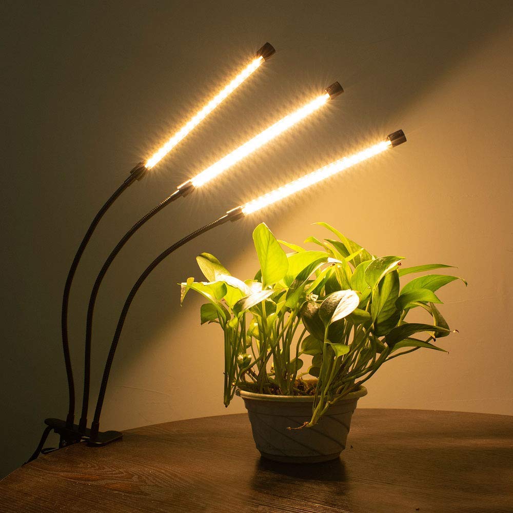 bseah Grow Light for Indoor Plants, Full Spectrum, 3 Goosenecks, Clip-On, Yellow, 10 Dimmable Settings, Timer ???????