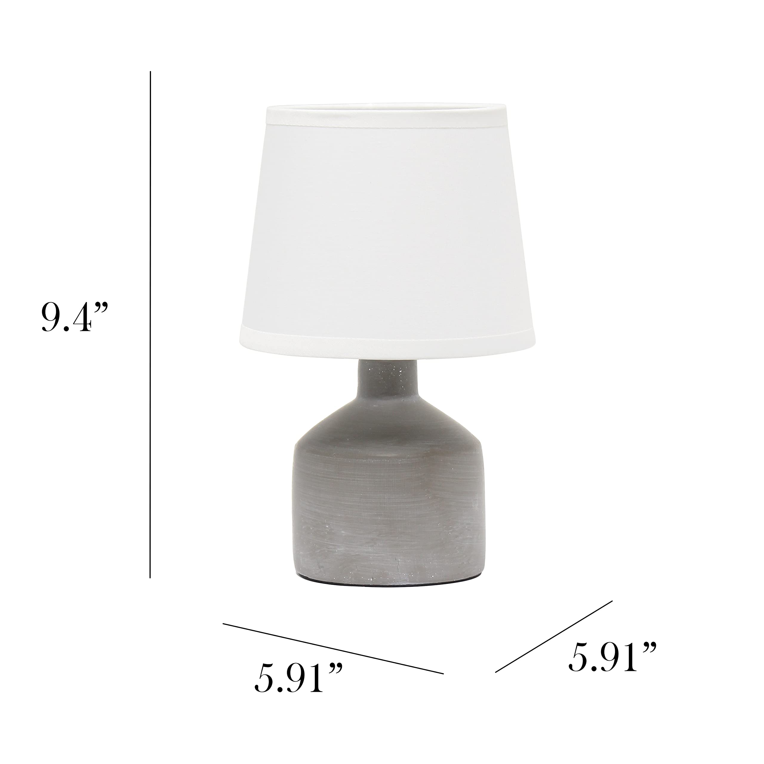 Simple Designs Lt2080-Gry Mini Bocksbeutal Concrete Table Desk Lamp With Tapered Drum Fabric White Shade, Gray (Pack Of 12)