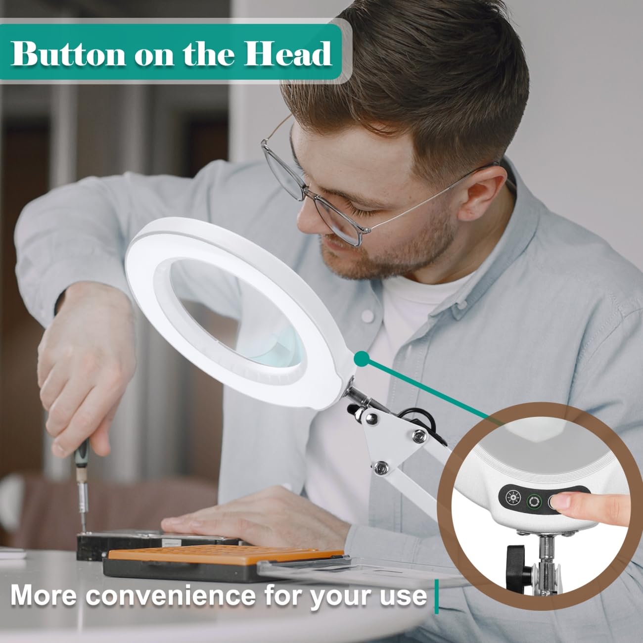 10X Magnifying Glass with Light and Stand, 5 Color Modes Stepless Dimmable 2-in-1 Desk Lamp with Clamp, Hands Free LED Lighted M