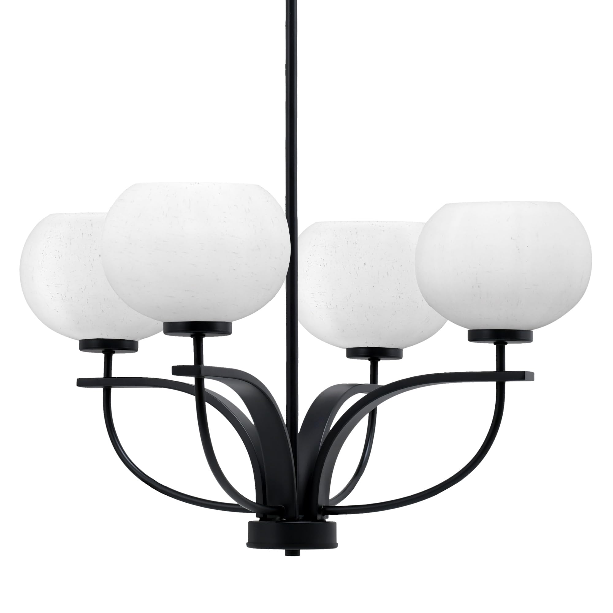 Toltec Lighting Cavella 4 Light Chandelier Shown In Matte Black Finish With 7" White Muslin Glass