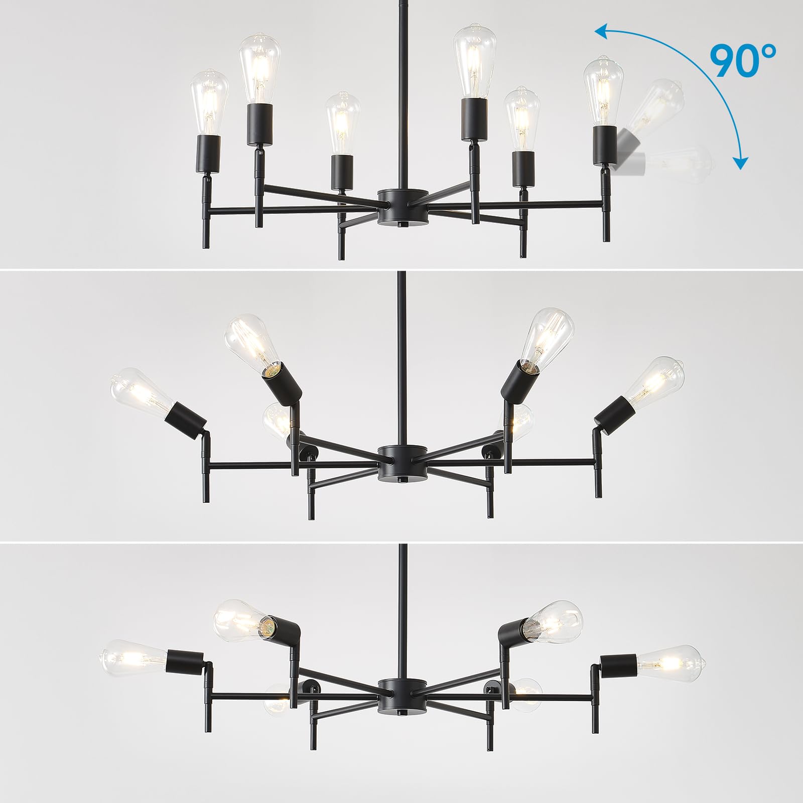 Nilse Black Chandelier, 6-Light Dining Room Chandelier Rotatable Bulb Socket Industrial Vintage Ceiling Light Fixture 24-Inch, H