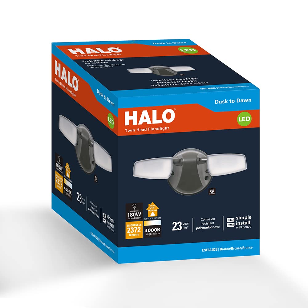 Halo Outdoor Led Flood & Security Light - Dusk To Dawn Photocell 2372 Lumens Bronze