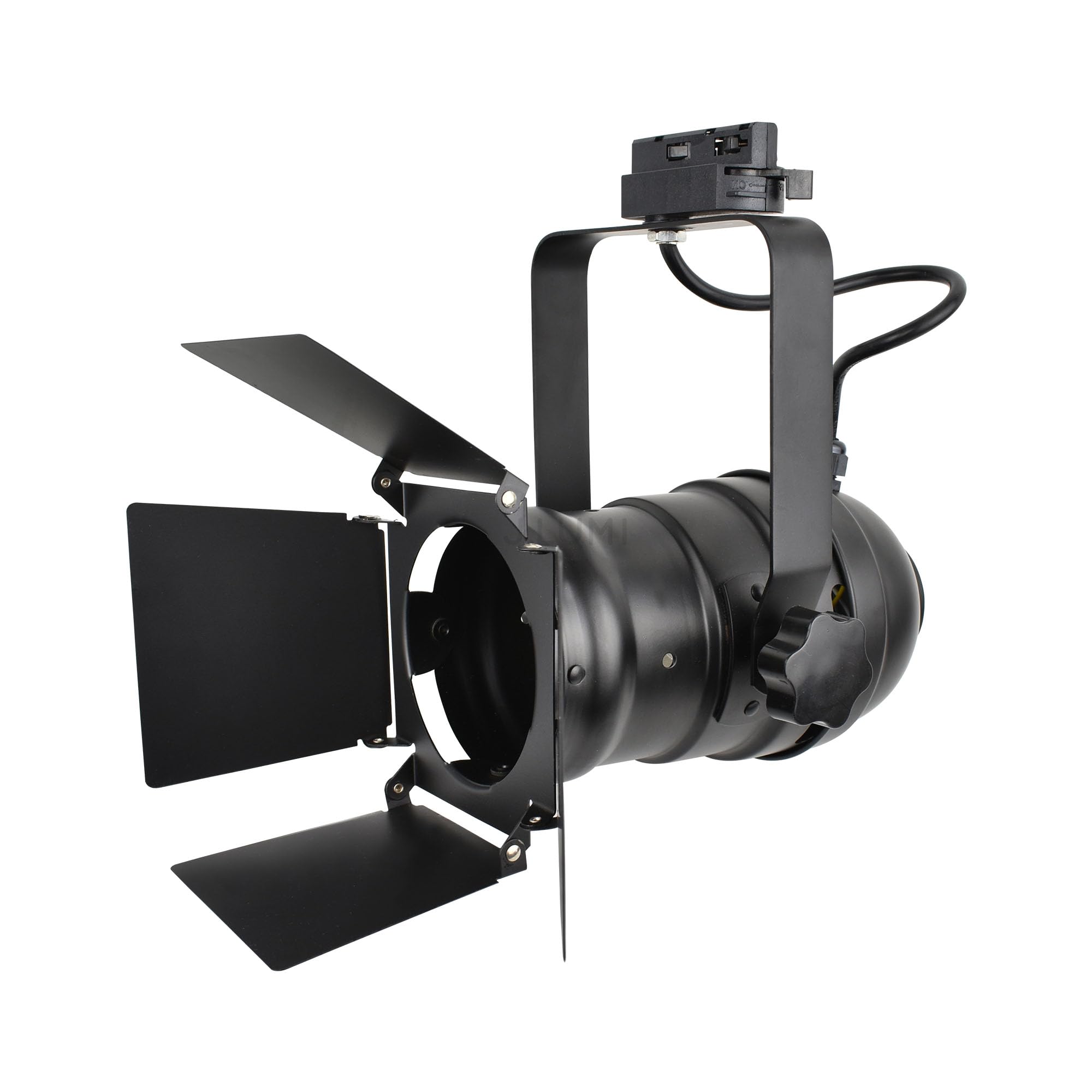 TRK9000 Industrial Track Light Head with Barn Door Flippers, Theater Studio Track Lighting for Showroom or Home, E26 Base PAR30 