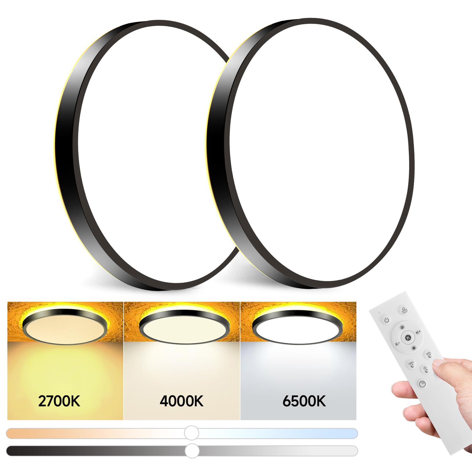 Mille Lucciole 2 Pack Led Flush Mount Ceiling Light Fixture With Remote Control Night Lights, Dimmable Ceiling Lights Black 12 I