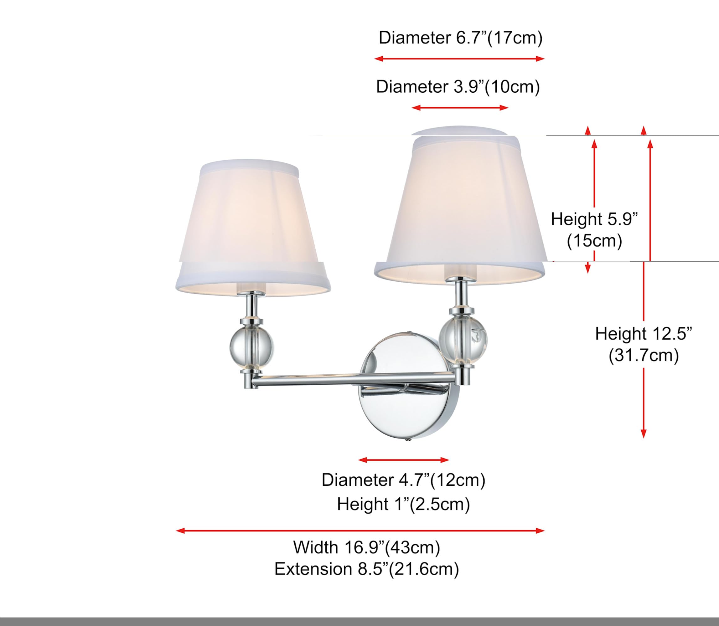 Living District Indoor Modern Home Decorative Bright Ceiling Bethany 2 Lights Bath Sconce in Black with White Fabric Shade