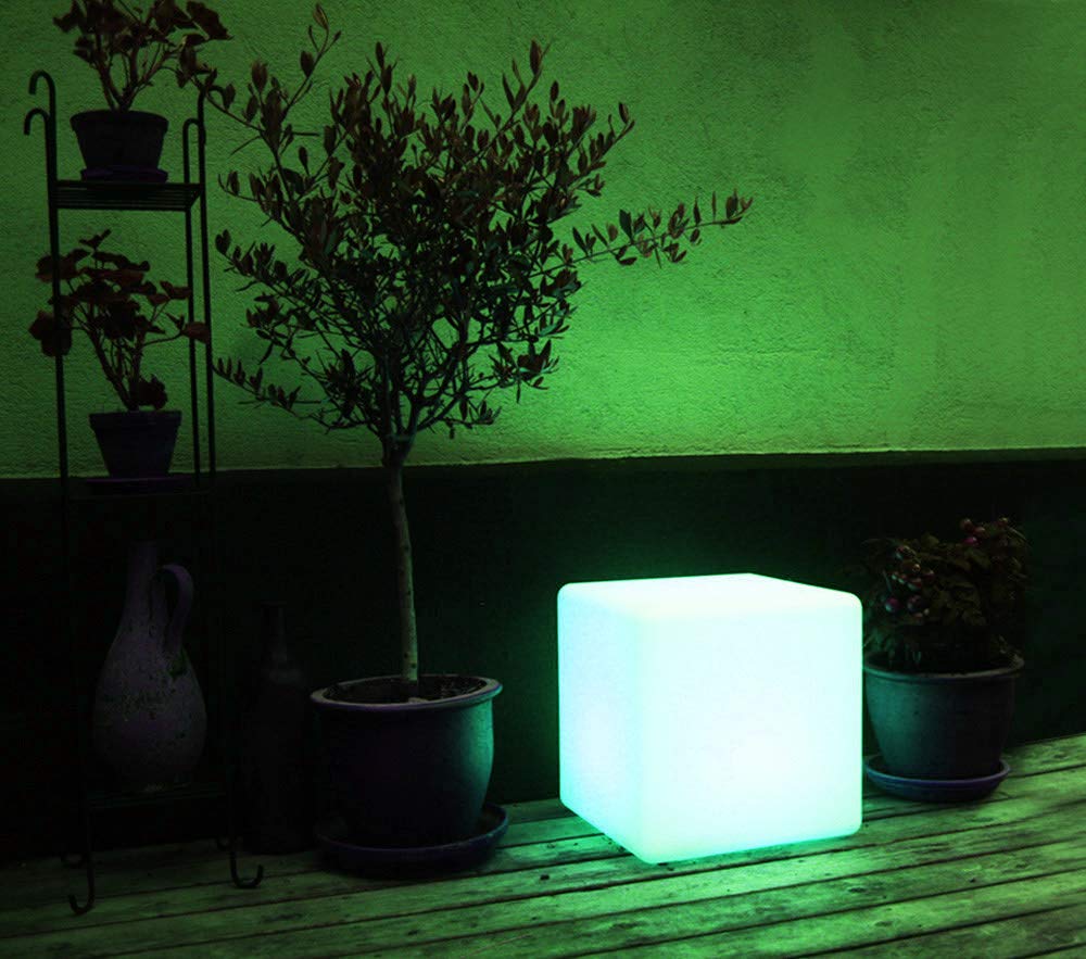 Mr.Go LED Light Cube Stool, 12-inch Rechargeable Mood Lamp, Remote Control, Polyethylene, Decorative Lighting for Home and Kids