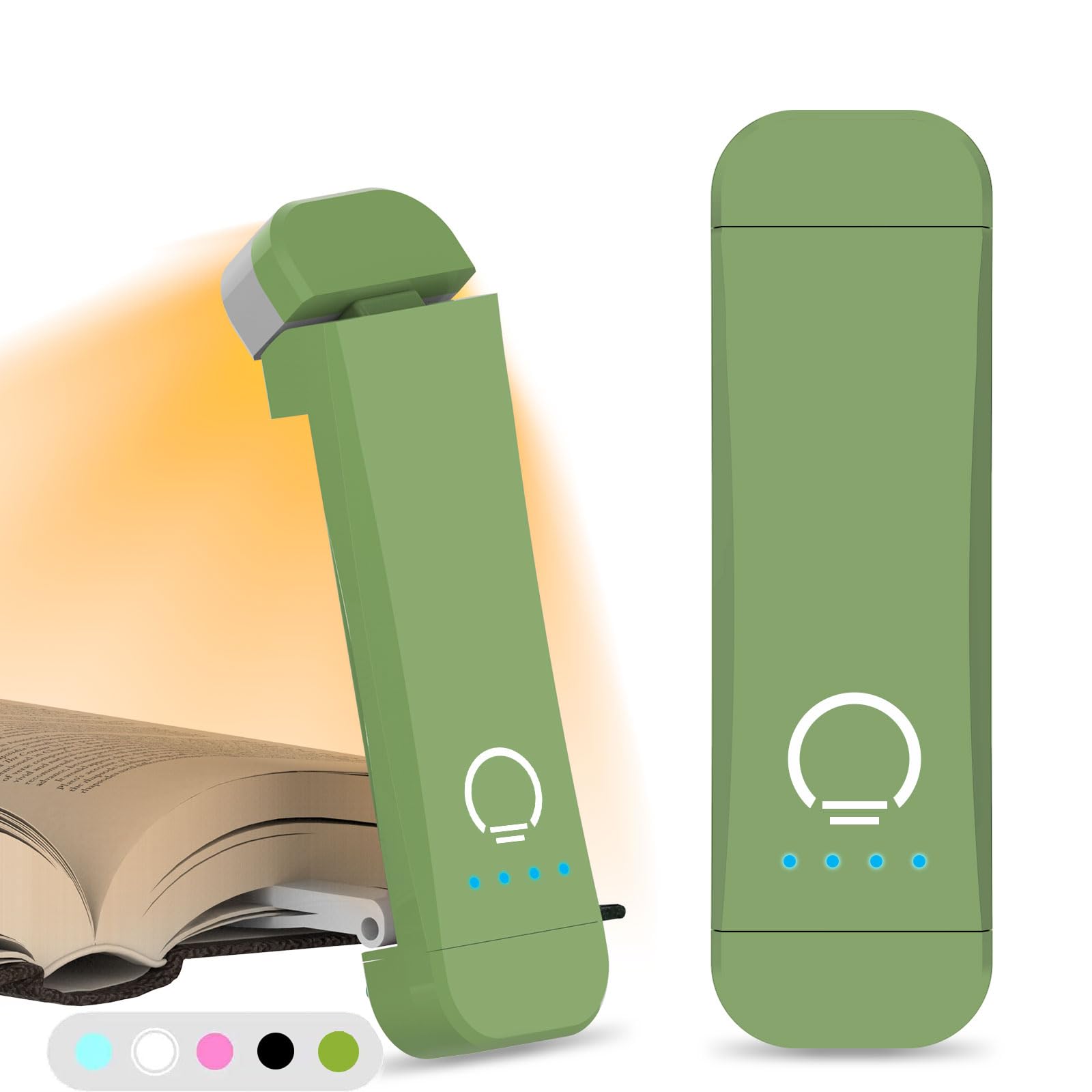 HIONXMGA Book Reading Light, Rechargeable Clip-On, 3 Amber Colors, 7 LEDs, 11 x 3.3 x 1.6 inches, Green, Model SJD