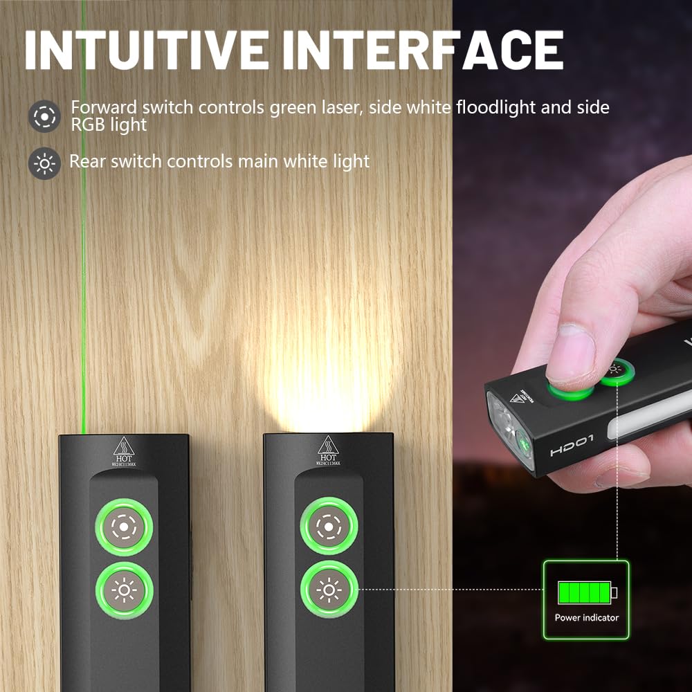 Wurkkos HD01 EDC Flashlight - 1200 Lumens, RGB & Green Light, Magnetic, Black