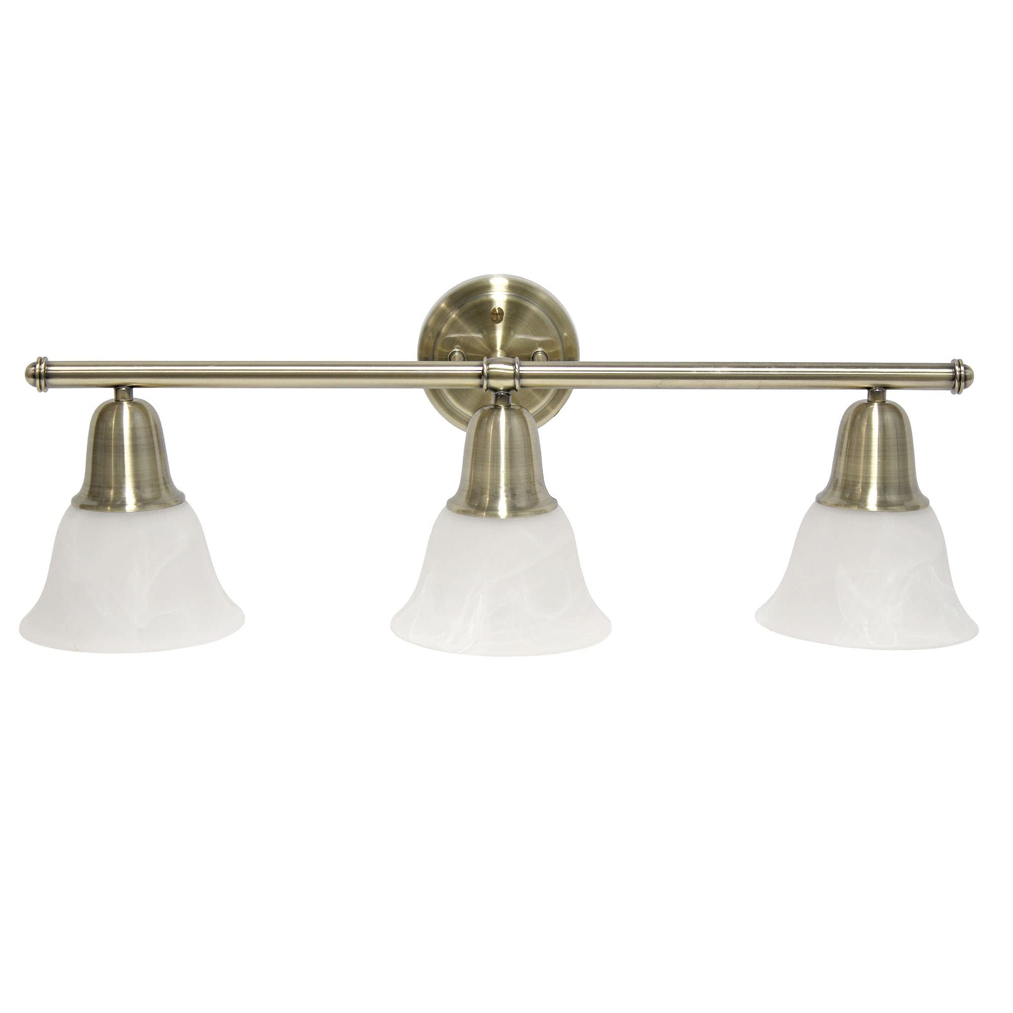 Simple Designs VT1027-ABS 26.5in 3 Light Metal Bar Vanity Fixture, Frosted Marble Glass Shades, Antique Brass