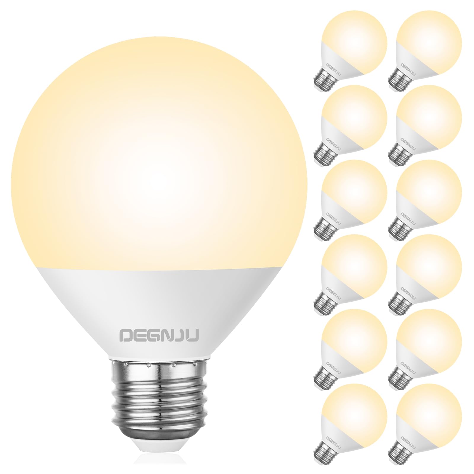 DEGNJU LED Vanity Light Bulbs G25 Globe 60W Equivalent 2700K Soft White 800 Lumens 12 Pack Non-Dimmable