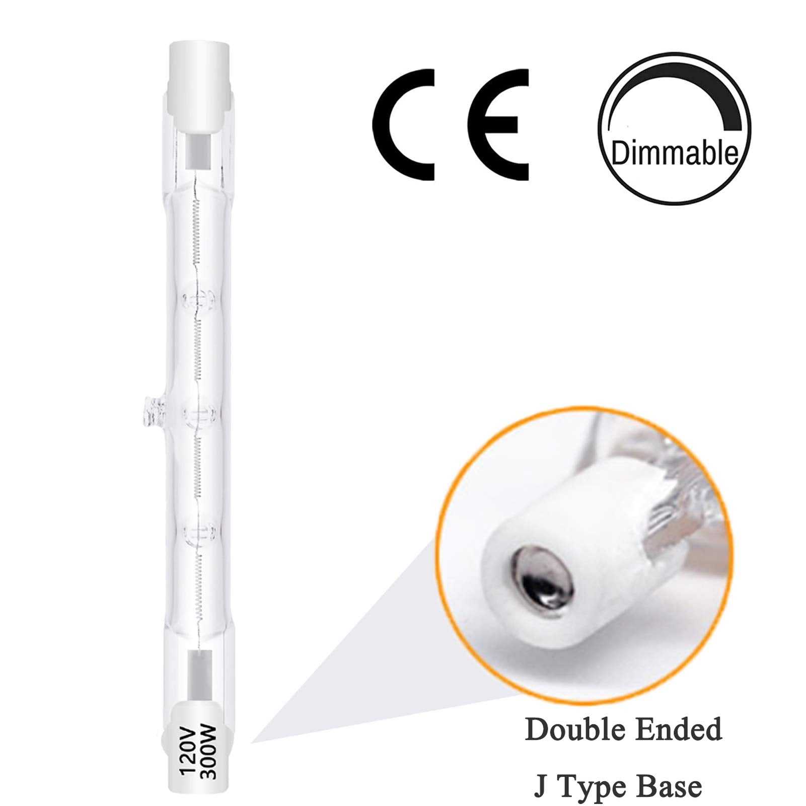 Xbocmy 4 Pack 300W Dimmable Halogen Light Bulbs, 118Mm, 4.7-Inch T3 Rsc, Warm White, 3000 Lumens