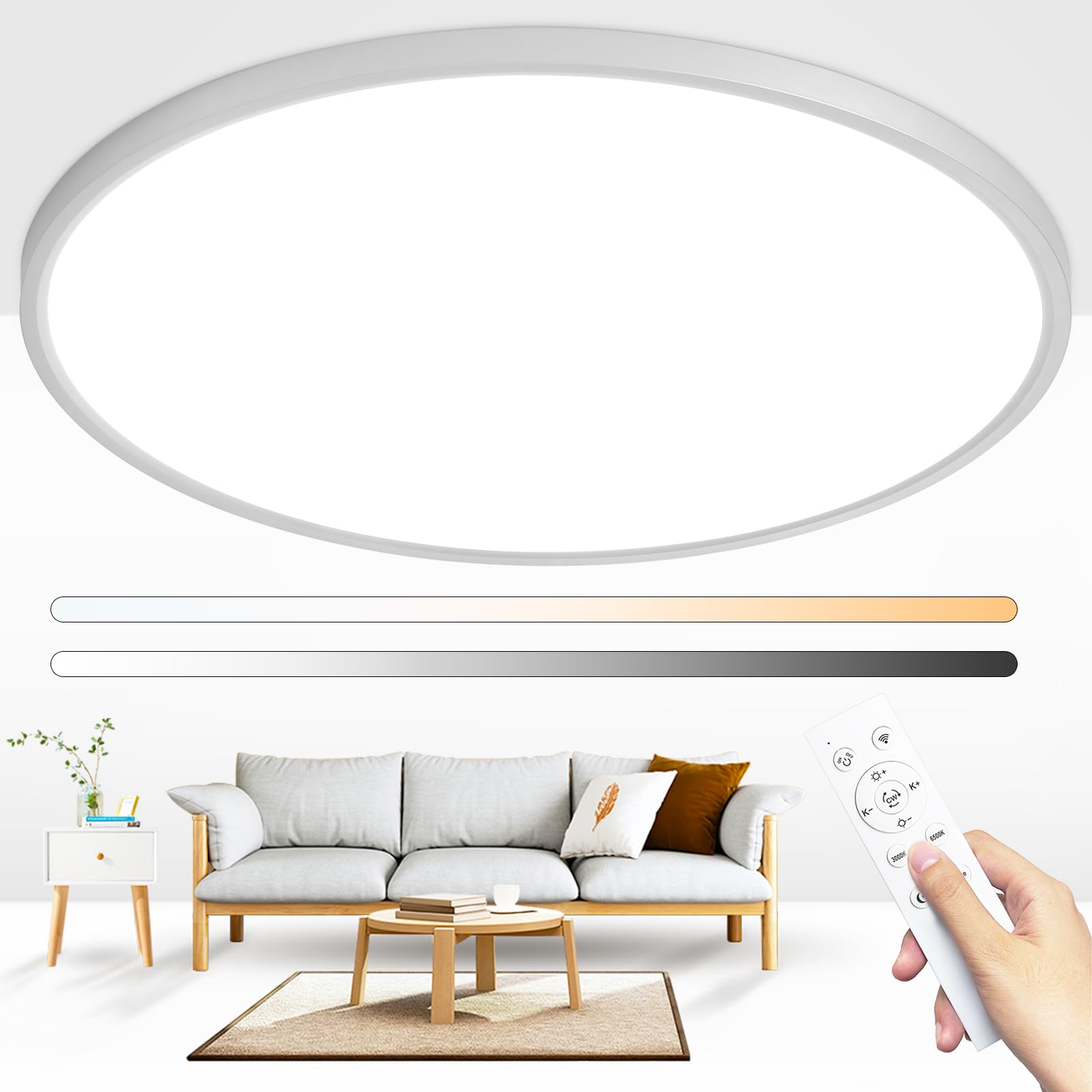 Glowall 24 Inch Round Led Ceiling Light Fixture, Ultra Thin Flush Mount, Dimmable With Remote Control, 56W, 5600 Lumen, Modern, 