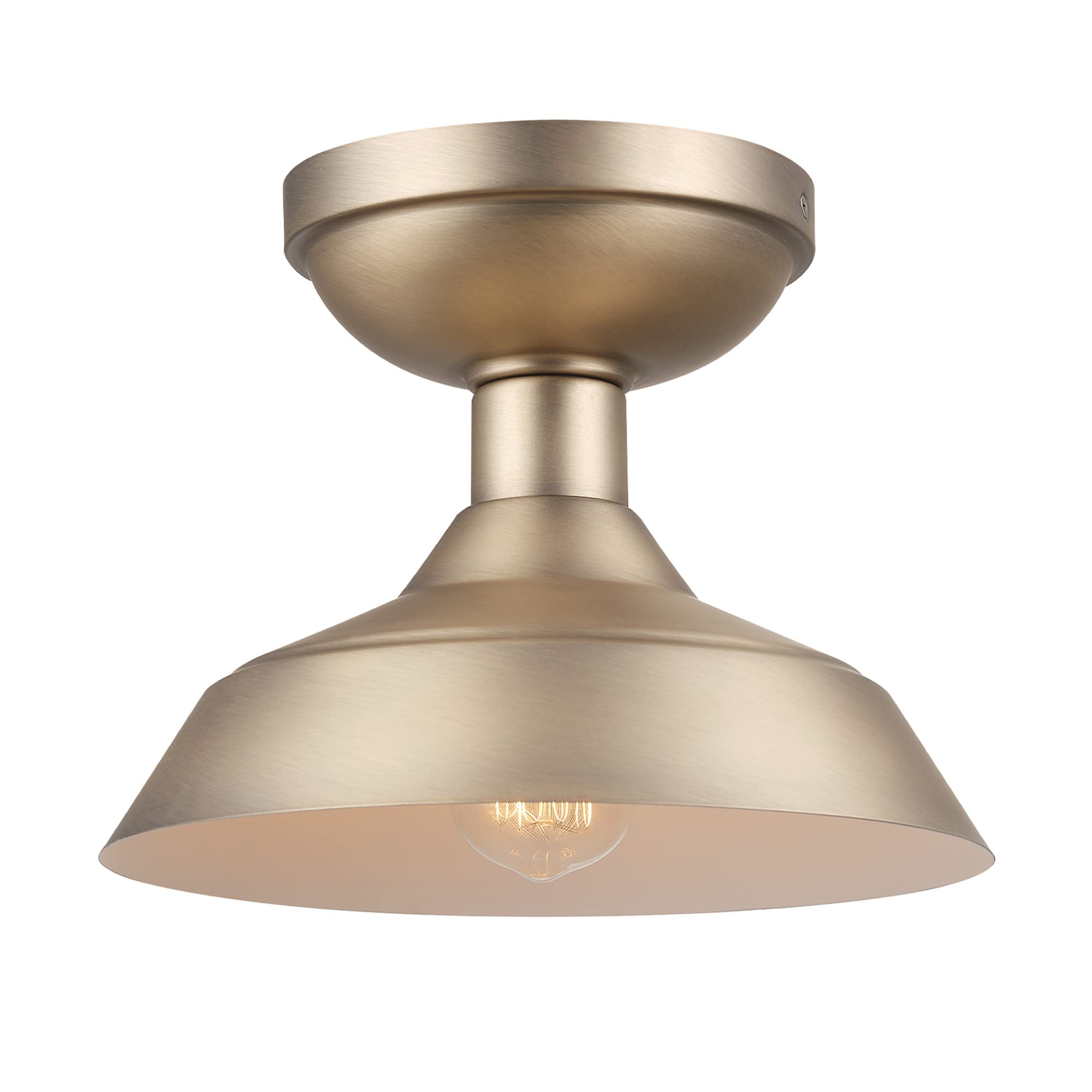 Globe Electric 44843 Kurt 1-Light Outdoor Indoor Flush Mount Ceiling Light, Matte Brass, Bulb Not Included