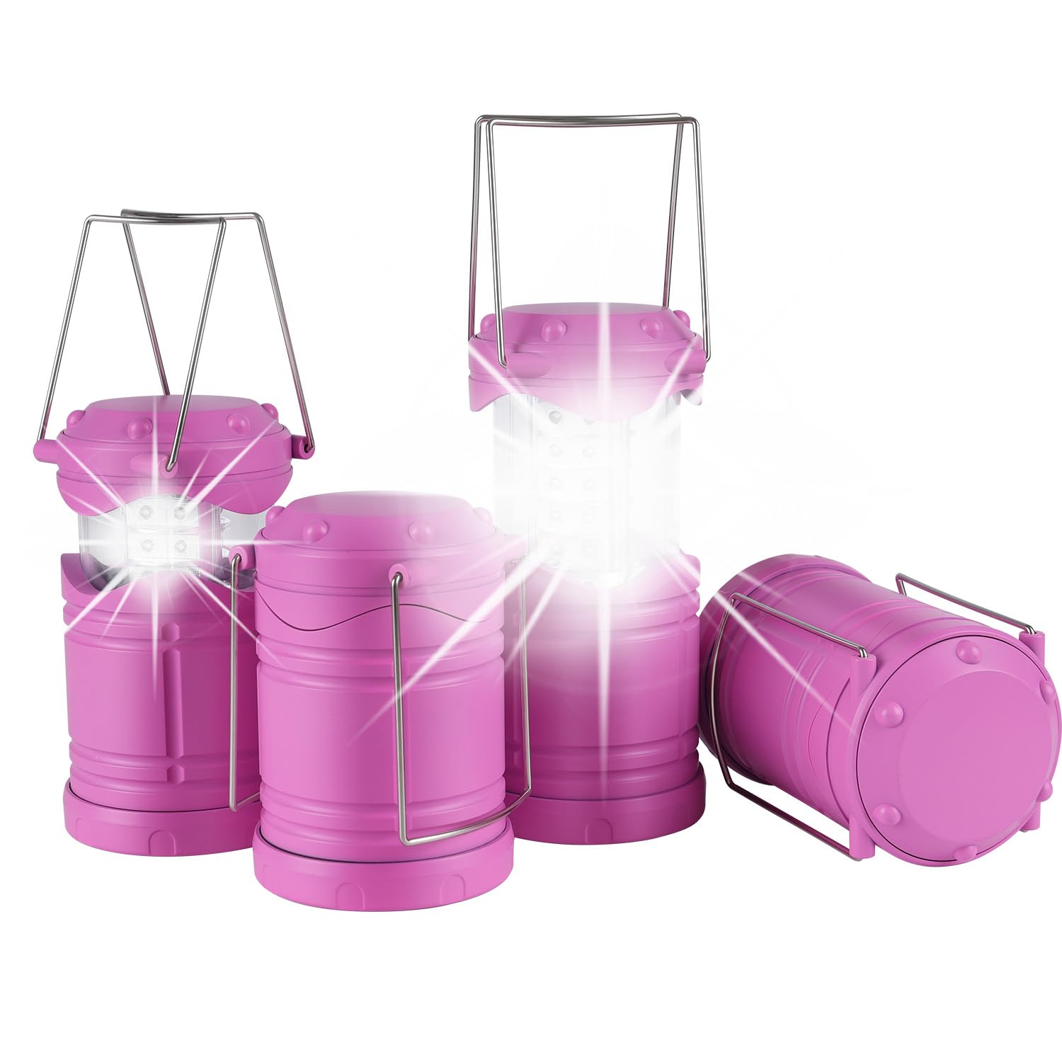 Lichamp 4 Pack Pink LED Camping Lanterns, Battery Powered, Super Bright, Collapsible, Model A4PK