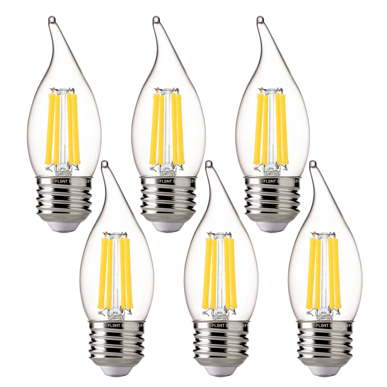 Flsnt 5000K Daylight Led Chandelier Edison Bulbs, 100W Equivalent, Dimmable Ca11 E26 Base Led Candelabra Bulbs, 800Lm, 6 Pack Ul