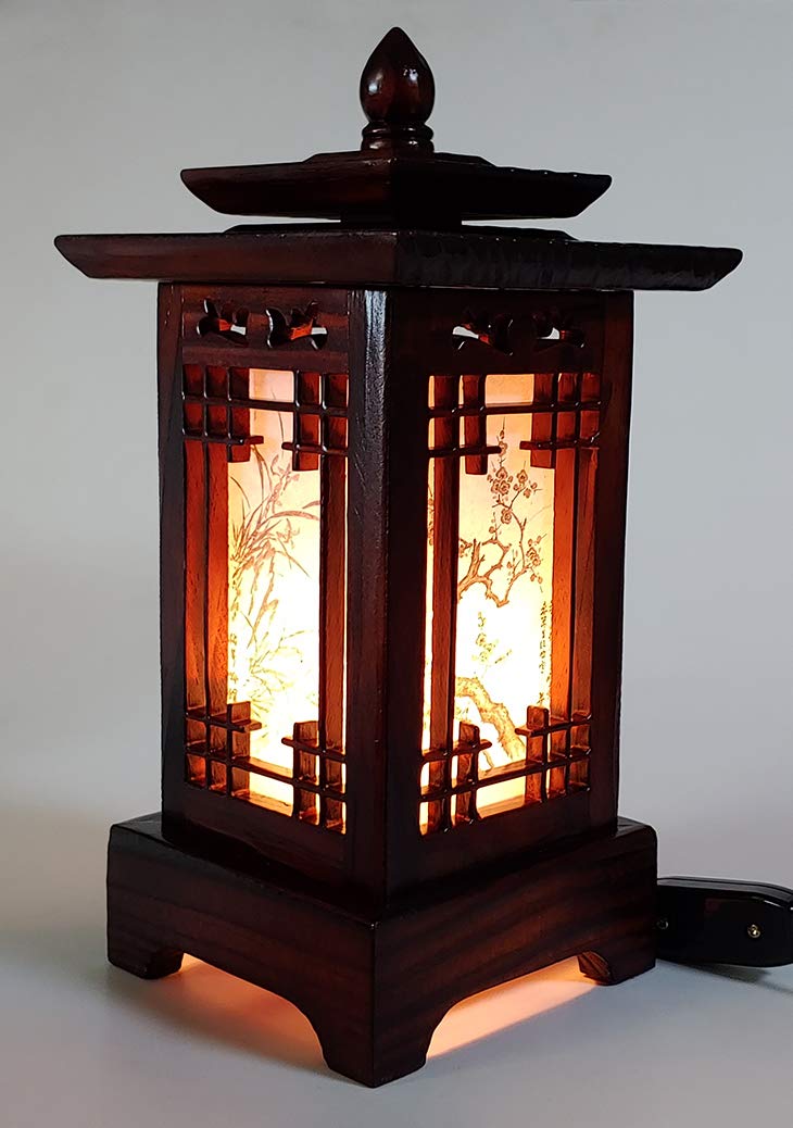 Antique Alive Traditional Korean Wood Lamp | Handmade Pagoda Table Lantern | Unique Bedside Accent Light