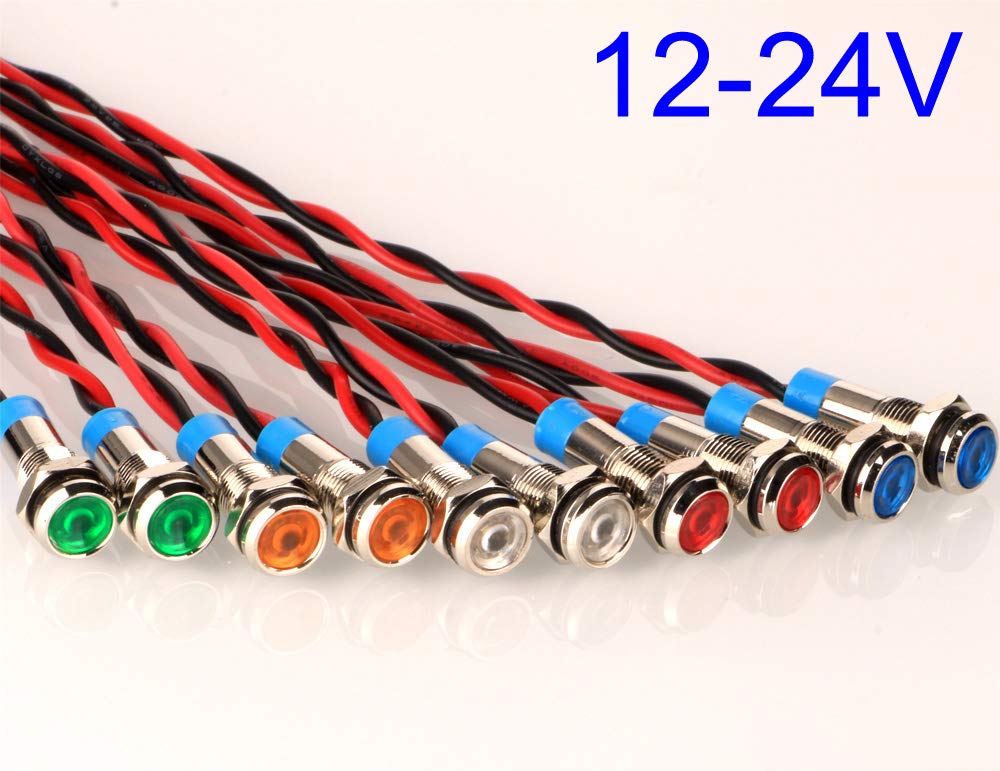 Gebildet 10pcs LED Metal Indicator Light - 6mm Waterproof Signal Lamp for AC/DC 12-24V, Multicolored, Suitable for Car, Truck, Boat