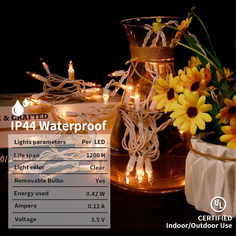 Multi-Sparking Clear Christmas Lights 35 Count - Incandescent Mini Christmas Tree String Lights Set For Indoor/Outdoor Festival Decorations, 8.5 Feet White Wire, Connectable