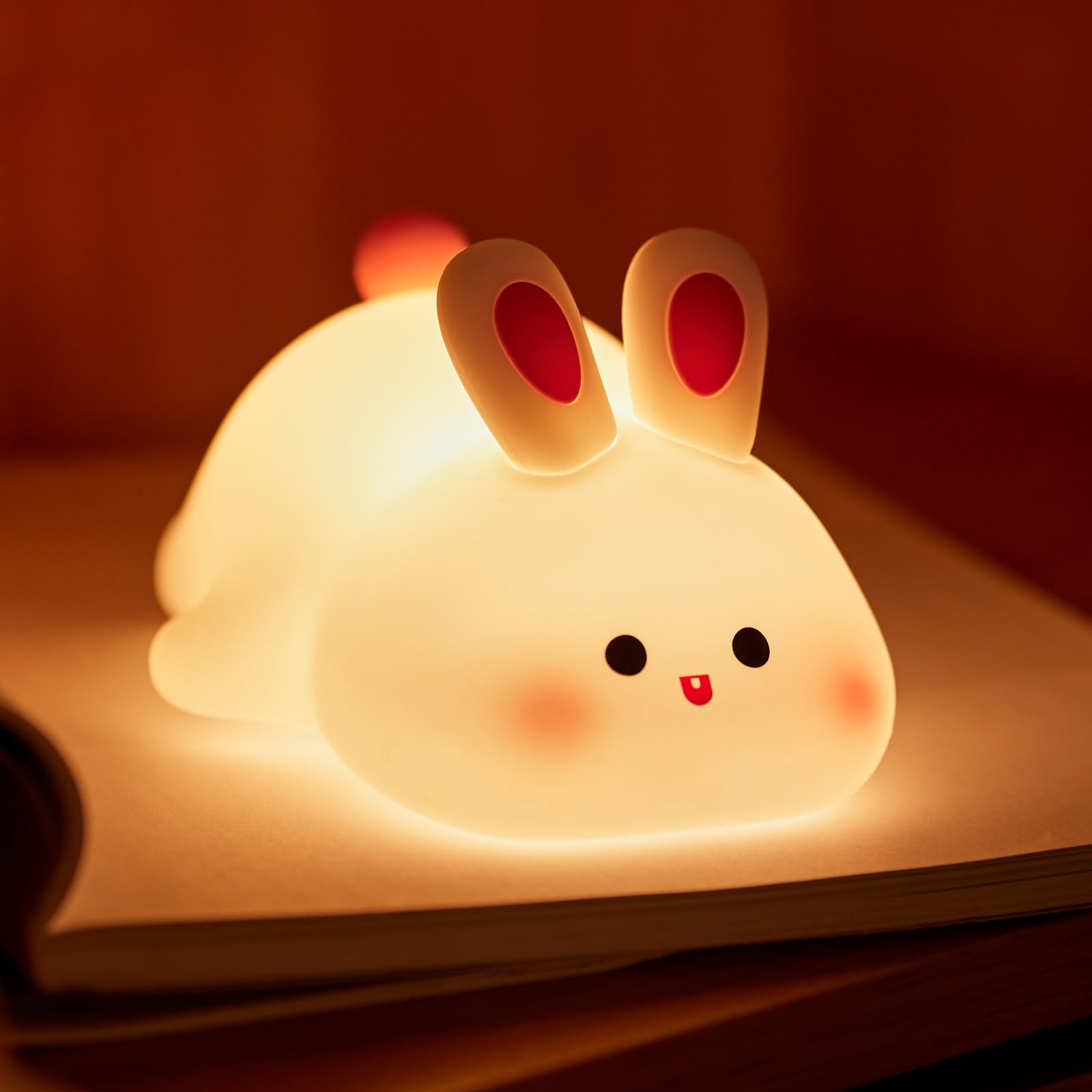 Beszeith Rabbit Night Light - Dimmable Silicone Bunny Lamp, Rechargeable, Bedside for Kids, Model K-1153, Color A-Rabbit