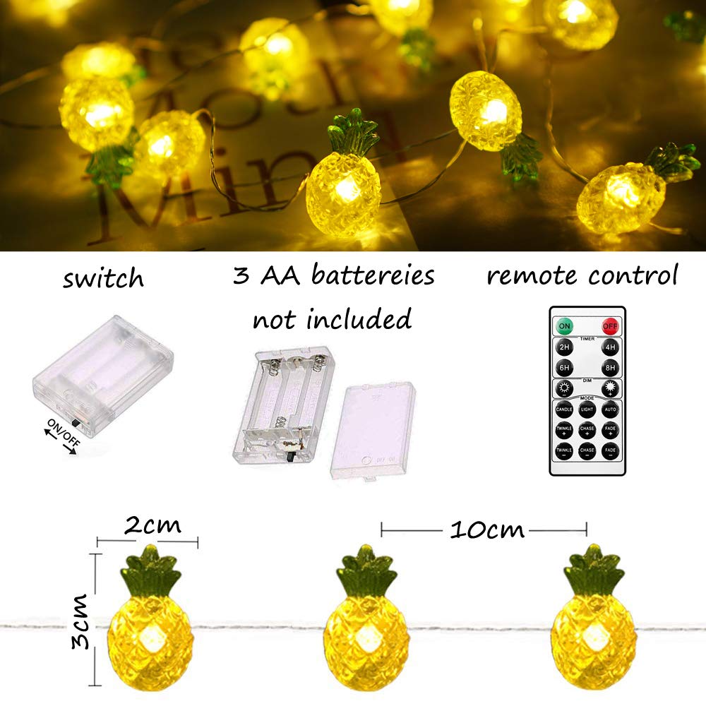 NiniTe LED Pineapple Fairy String Lights, Waterproof, Battery Operated, 8 Modes, Remote Control, Indoor/Outdoor Decor, Model 19eb39d6-f442