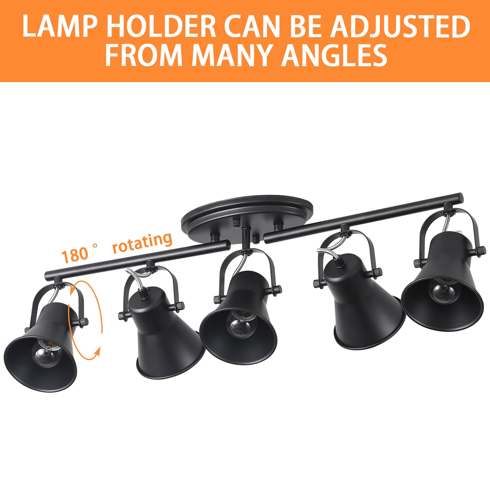 Keesfu 5-Light Track Lighting Kit,Black Semi Flush Mount Ceiling Light With 5 Rotatable Light Heads,Modern Accent Lighting For Livingroom,Bedroom,Hallway,Art Wall,Bathroom,Kitchen.(5-Light)