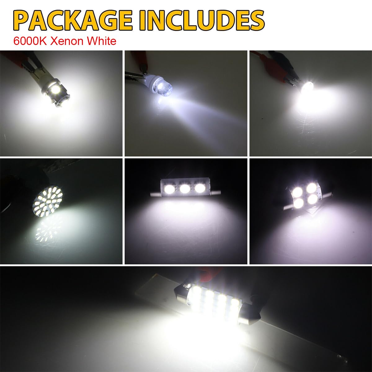 HIPOPY Car LED Lights Kit, 42 Pcs Auto Interior Bulbs, 6000K, T10 for Accessory, Brake, License Plate, Map, Parking Lights
