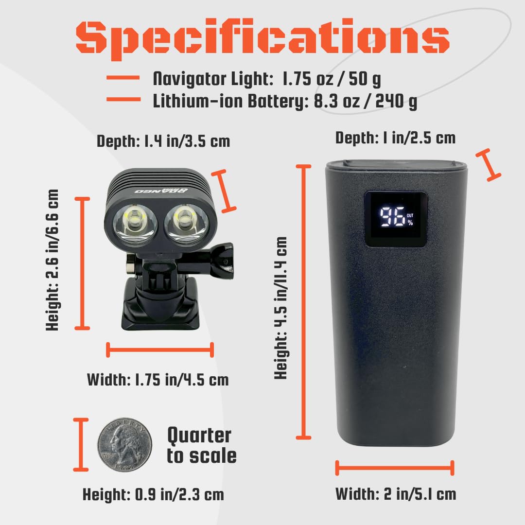 Dango Design Navigator Helmet LED Trail Light - 2100 Lumen, Compact, Black, Model 130004 for Dirt Bikes, Motorcycles, Snowmobiles, and Camping