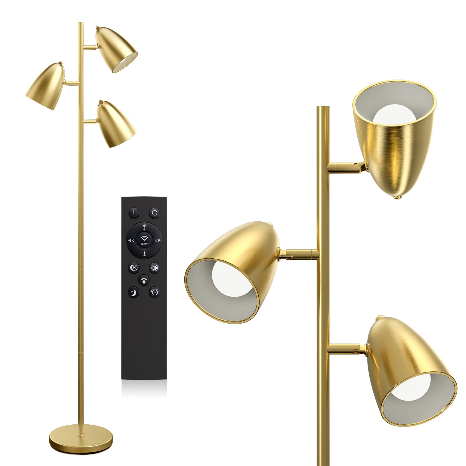addlon Tree Floor Lamp with Remote, Adjustable Rotating Light, Gold, Model YY-02, Metal Construction