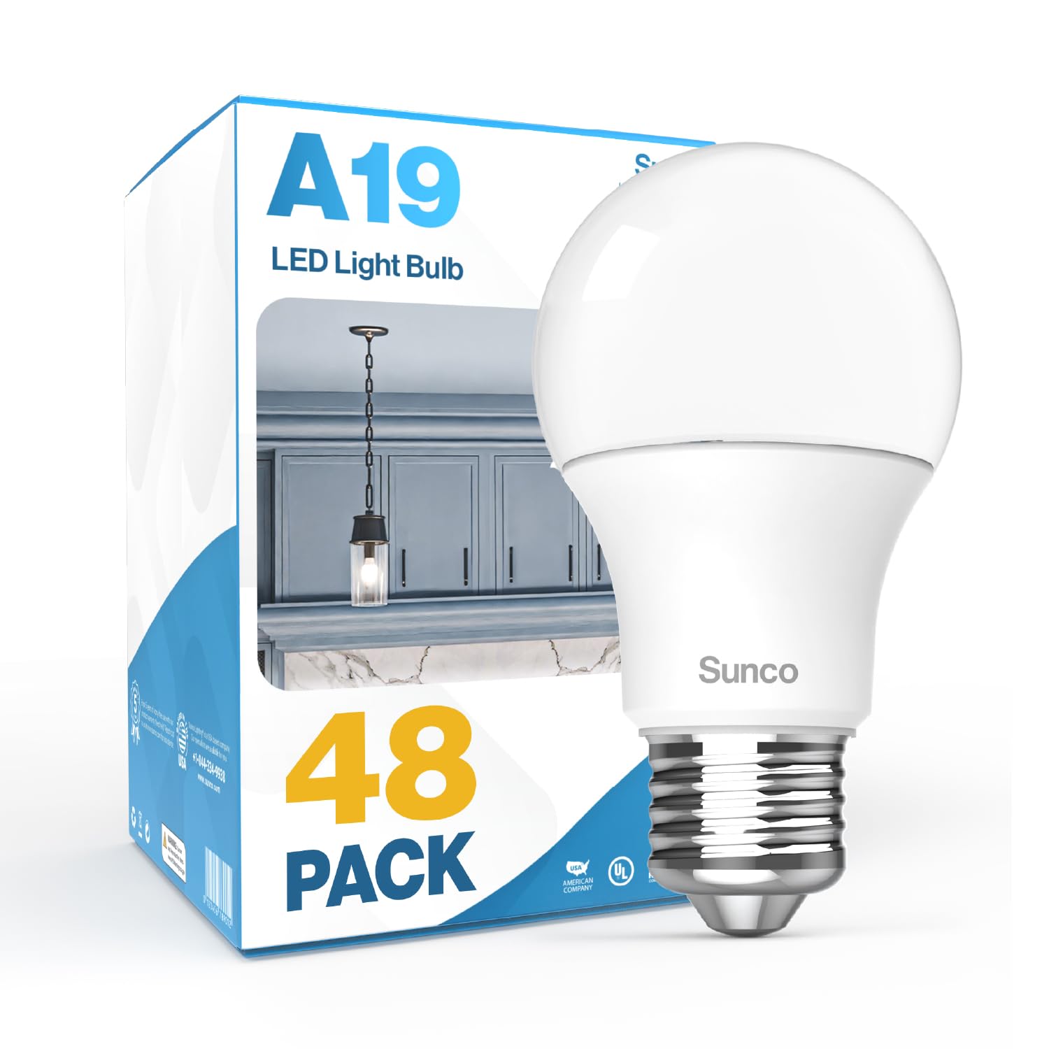 Sunco 48 Pack A19 LED Light Bulbs, [Focos para Casa], E26 Base Lamp Bulb for Bedroom Bathroom, 850 LM, 8W (60W Equivalent), 2700