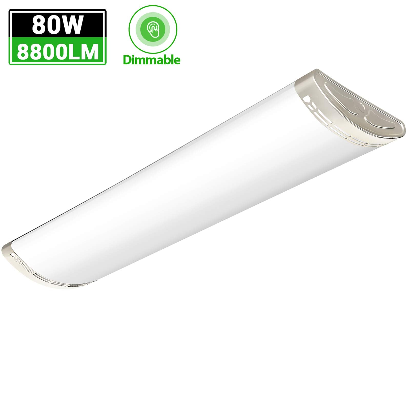 TychoLite 4ft LED Light Fixture Dimmable 80W 8800lm Linear Flush Mount 5000K Daylight White, Metal - 1 Pack