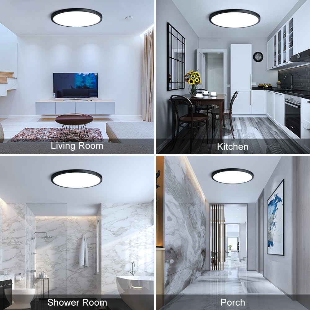 Ledlightsworld 12 24W Cold White Led Ceiling Light, Slim Black Flush Mount, 3200Lm, Model Lm-Xdd-Us-24W-Cw-1P-B