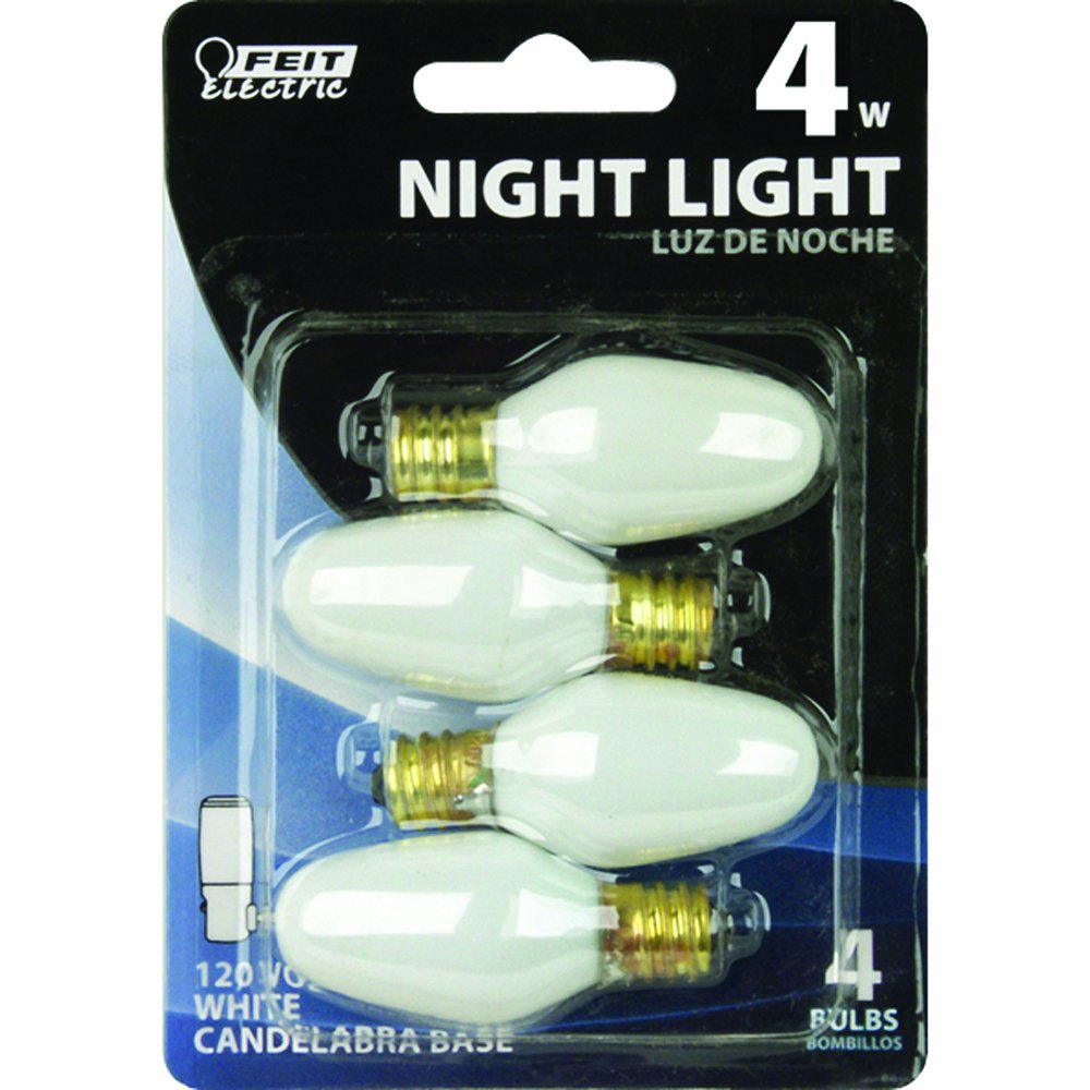 Feit Electric C7 Night Light Bulb, 4W, Candelabra Base, White, 4 Pack, Model BP4C7/W/4