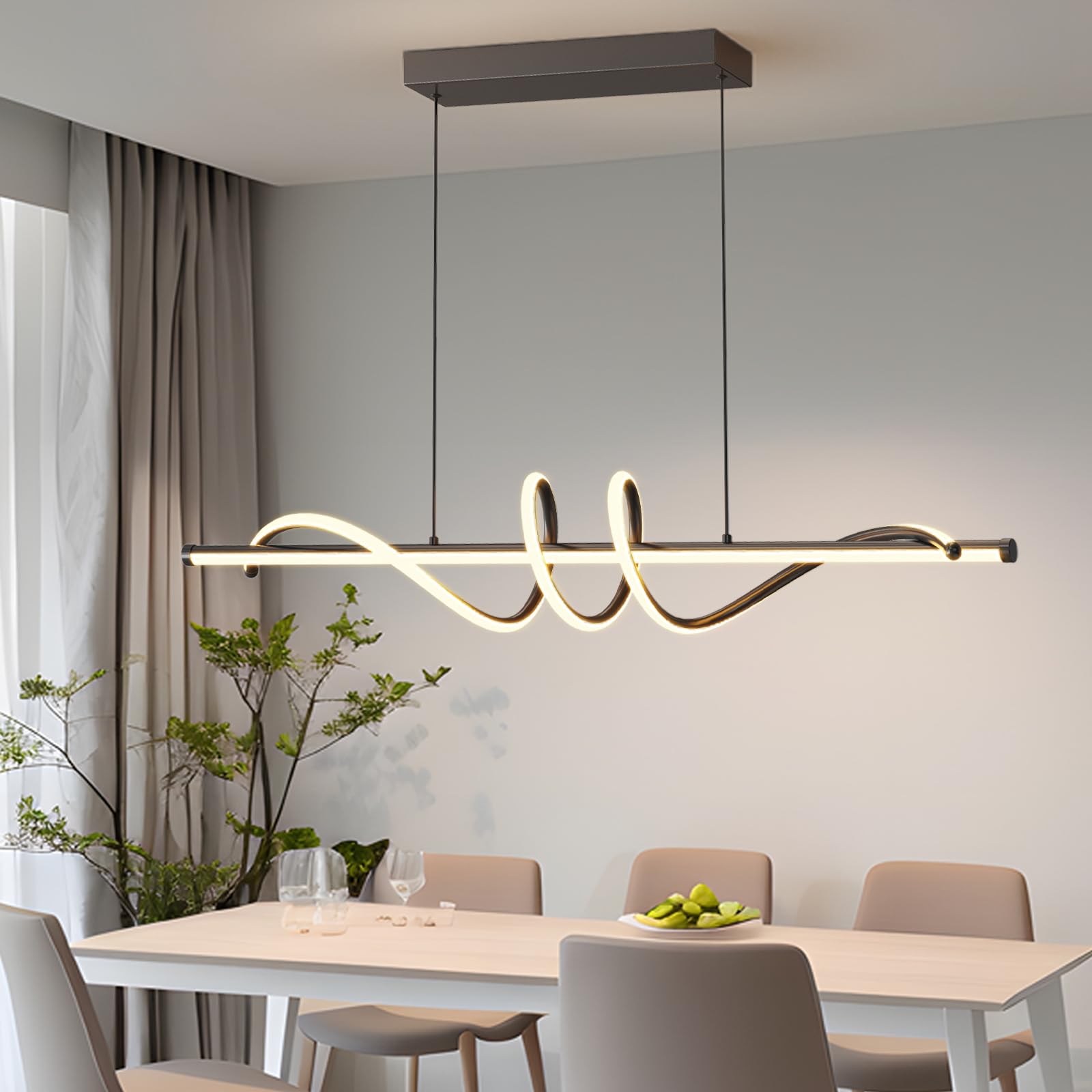 Zihoi Modern LED Pendant Light, Dimmable with Remote, 3000K-6000K Adjustable, 39in, Black, Model LX