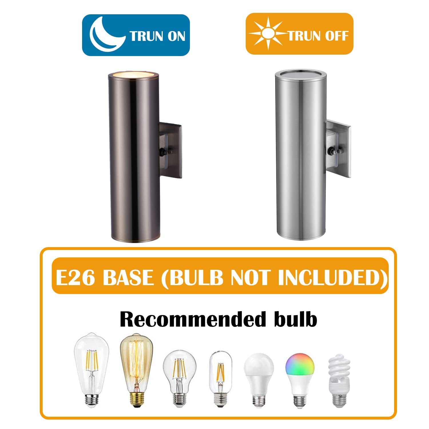 TENGXIN Dusk to Dawn Outdoor Wall Sconce, Stainless Steel, Brushed Nickel with Sensor, 1 Pack, Model GMC00006BO-G