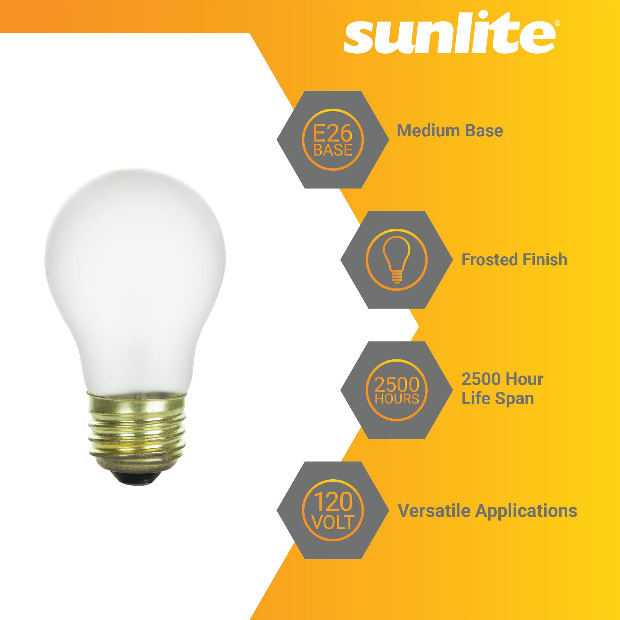 Sunlite 41622 Incandescent Appliance A15 Light Bulb, 15 Watts, 70 Lumens, Medium Base (E26), Dimmable, Mercury Free, 2600K Warm