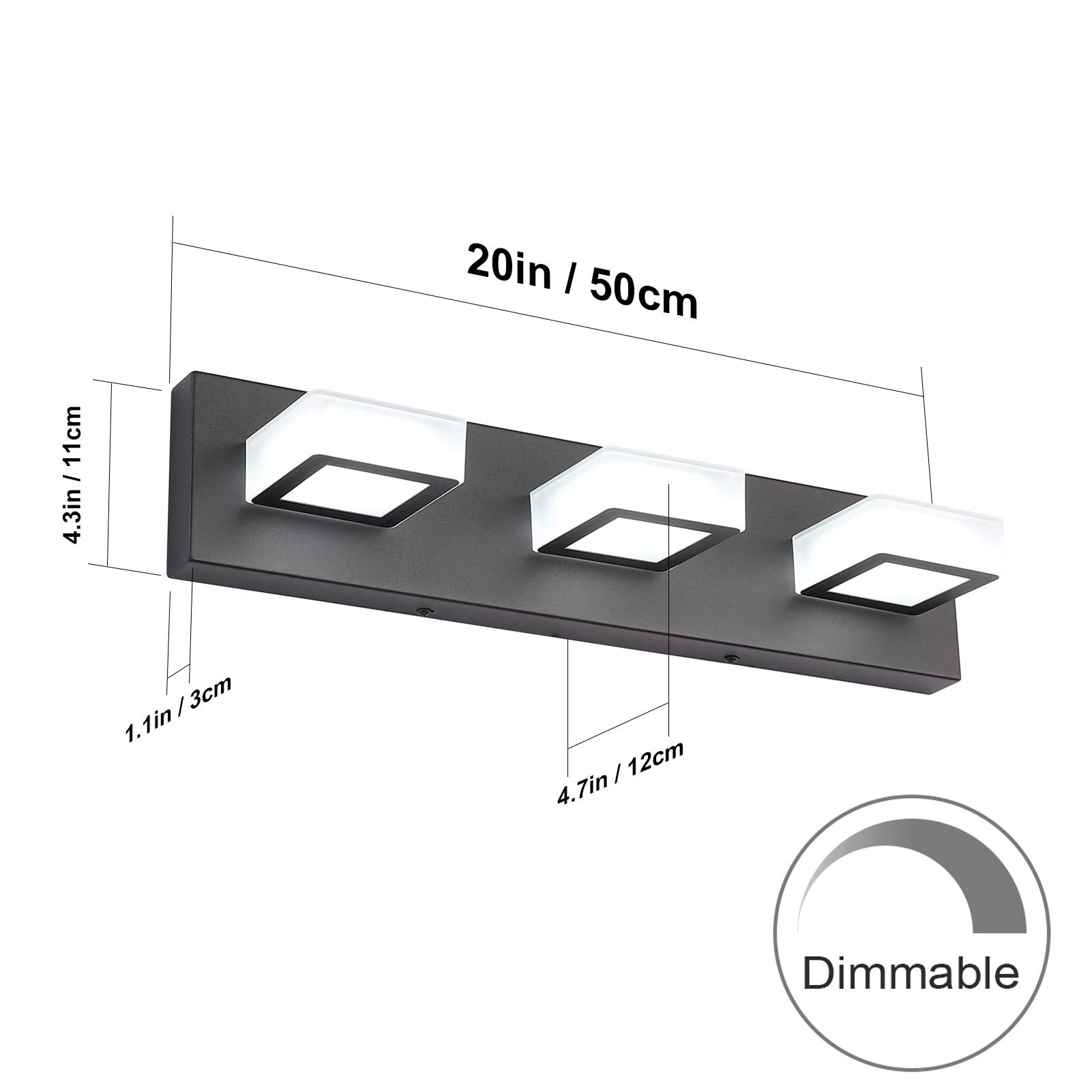 Ralbay 3-Light Dimmable Bathroom Vanity Light - Modern Matte Black Acrylic & Stainless Steel - Model D-8590-3T-Black