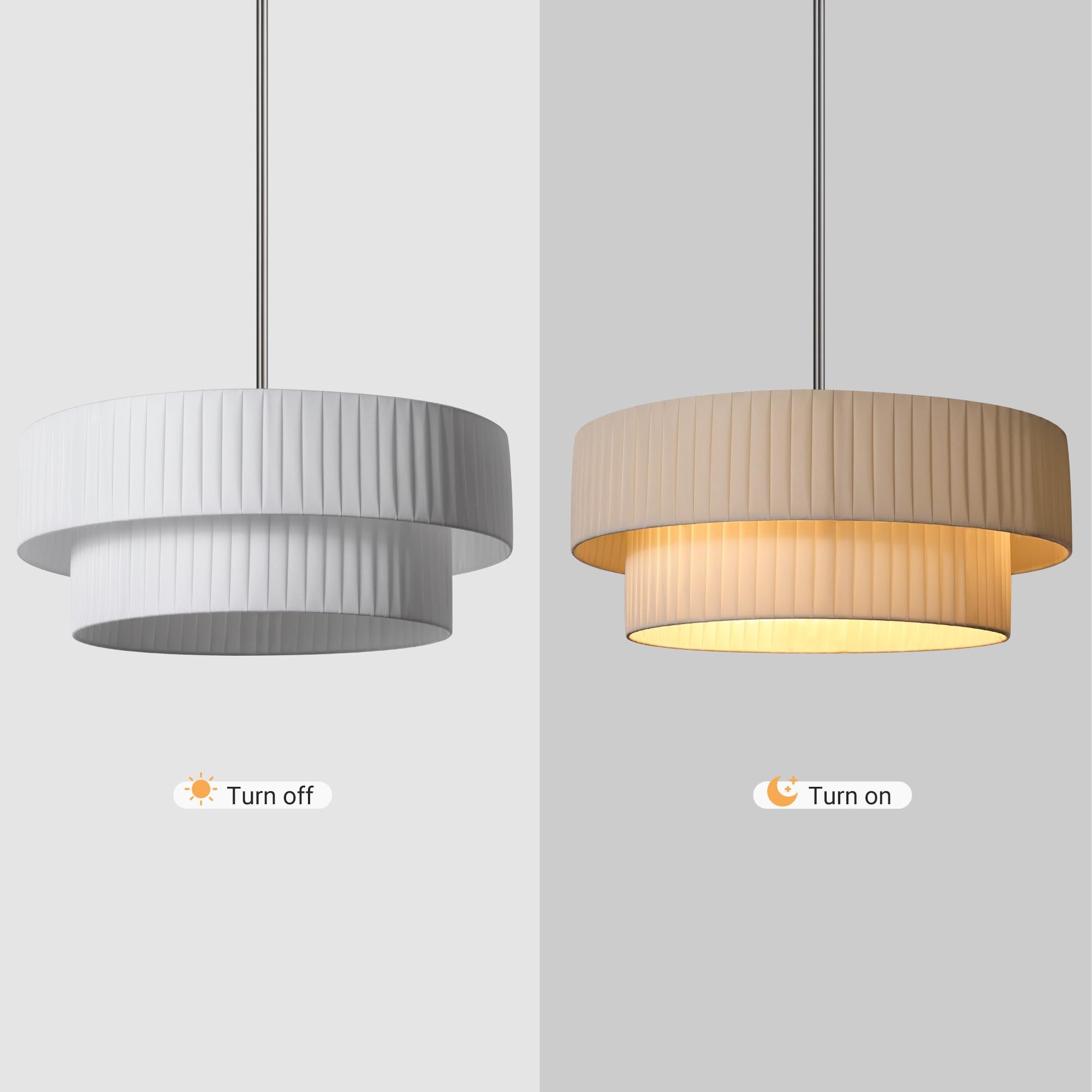 Lamqee Fabric Chandelier, Curve Double Layer Ceiling Light Fixture With Adjustable Fabric Shade Modern Pendant Light (Drum-Nicke