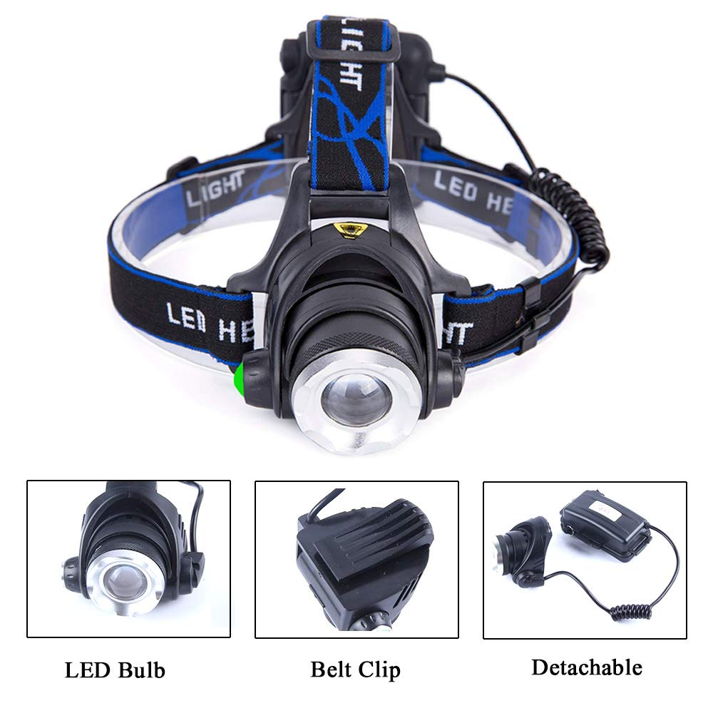 GaiGaiMall Zoomable LED Headlamp - 3 Lighting Modes, Water Resistant, Red, 1-Pack, Model G2042