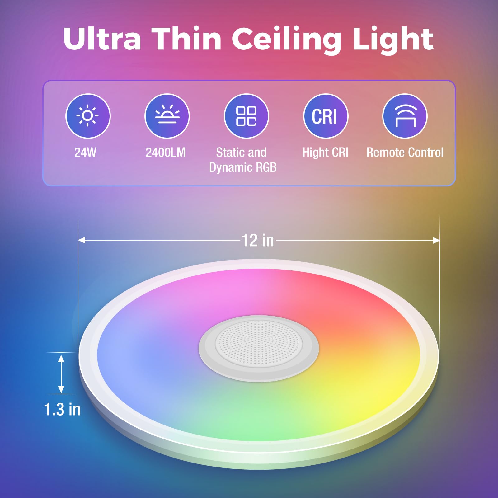 Zemty Rgb Ceiling Light With Bluetooth Speaker, 24W 12Inch Smart Music Light 3000K-6500K Dimmable With App And Remote Control, C