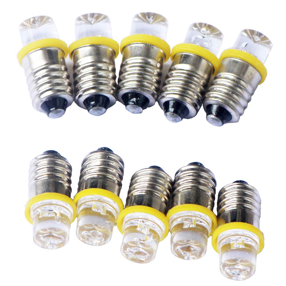 Gutreise 10Pcs E10 Screw 6V Yellow Flood Light Led Bulb Flood Light Lamps +10Pcs E10 Base (6V, Yellow)