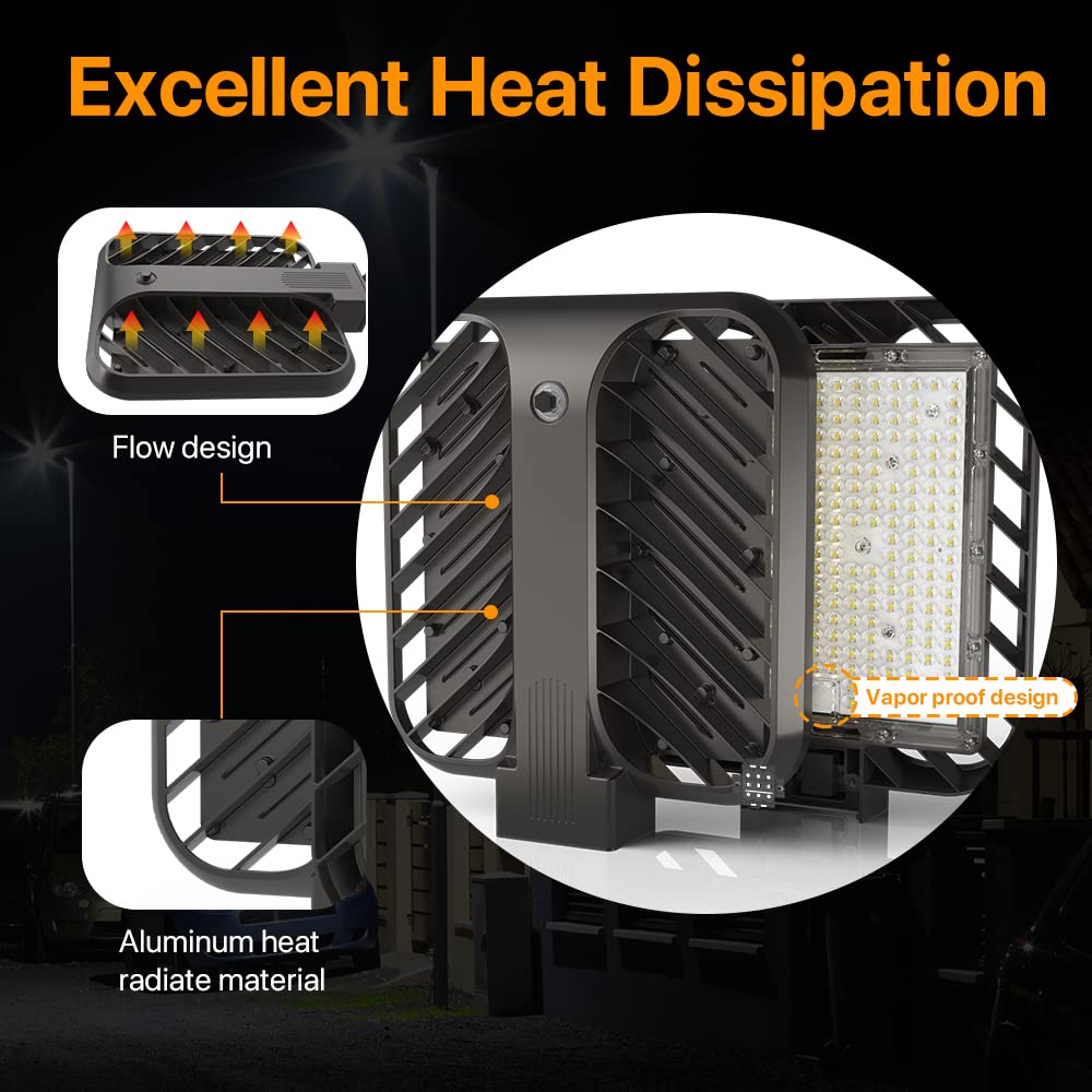 DEMILARE 200W LED Parking Lot Lights - 30000LM Dusk to Dawn, IP65 Waterproof, Brown, Slip Fit Pole Mount, Model CB, 2Pack